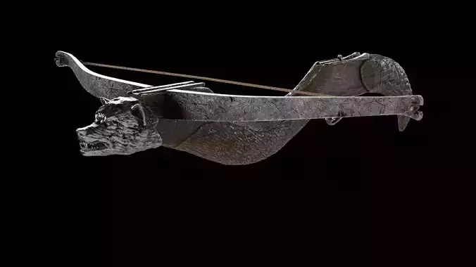Medieval crossbow with metal wolf head