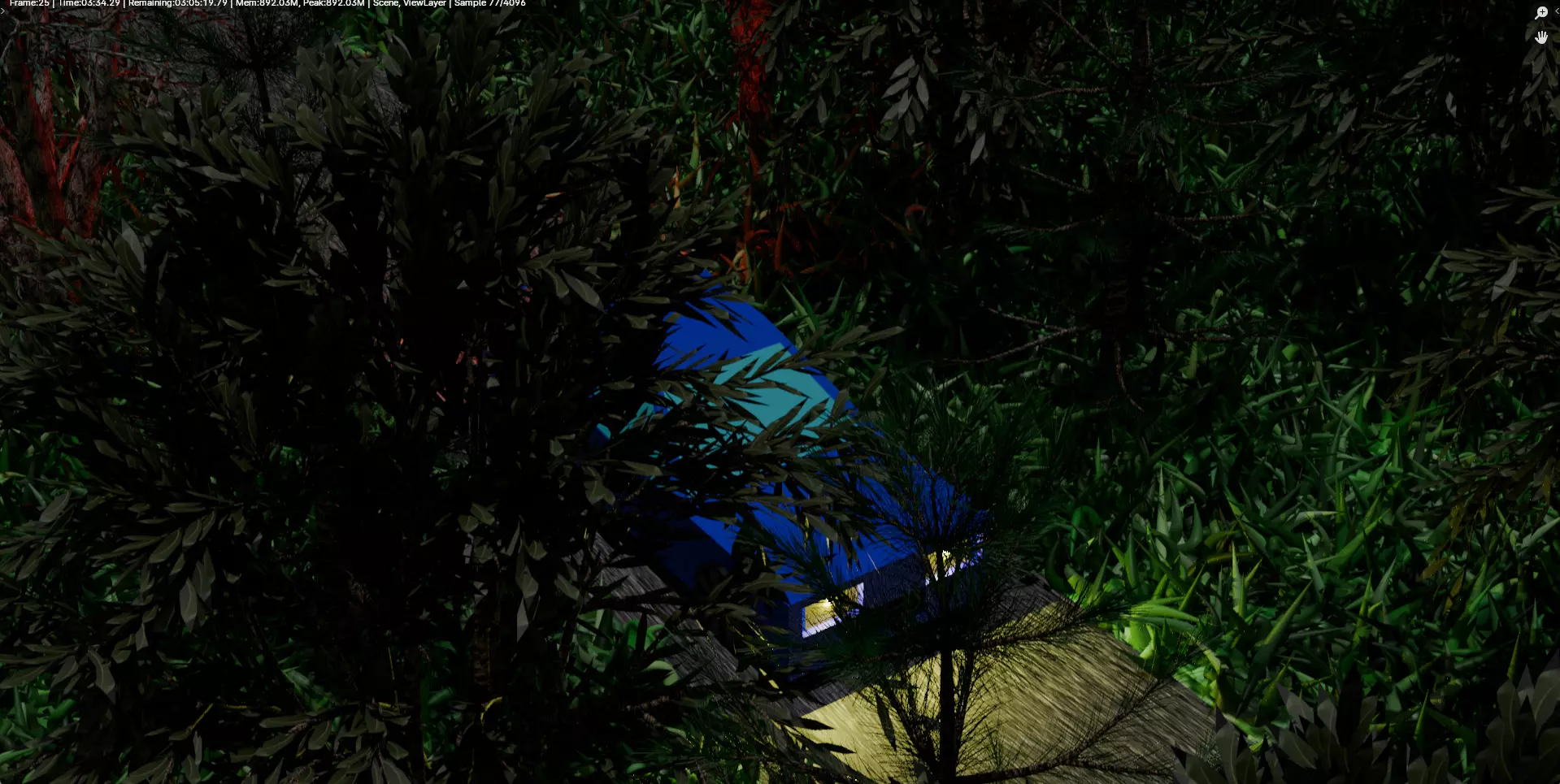 Scene with low poly car forest and small house Low-poly 3D model