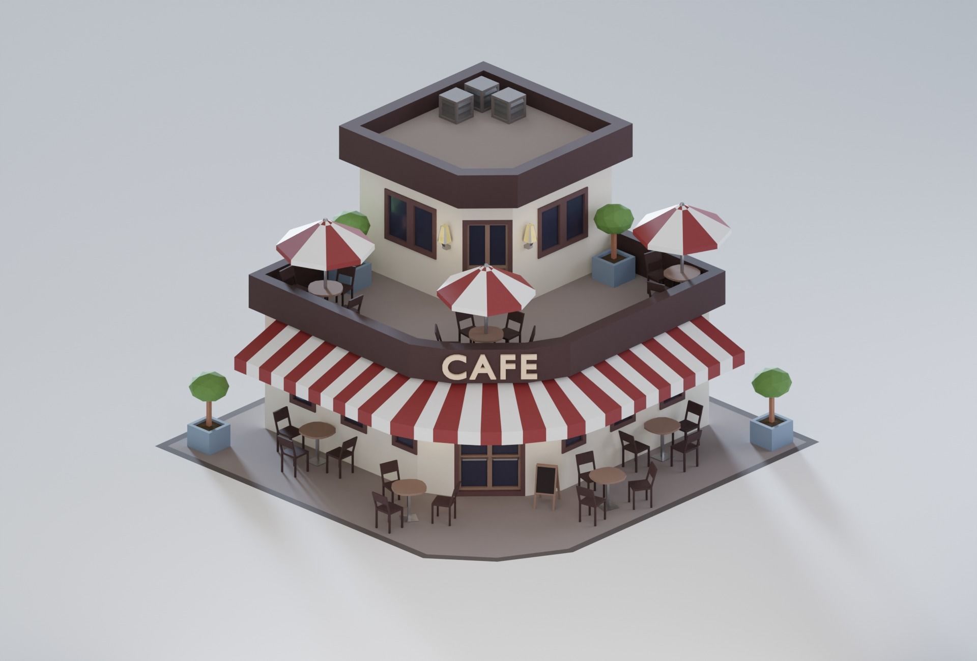 10 Low Poly Buildings Set Low-poly 3D model_7