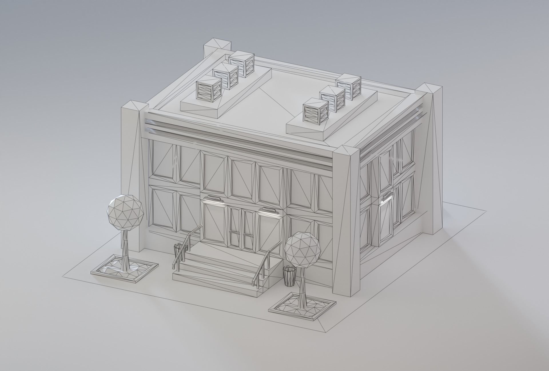 10 Low Poly Buildings Set Low-poly 3D model_33