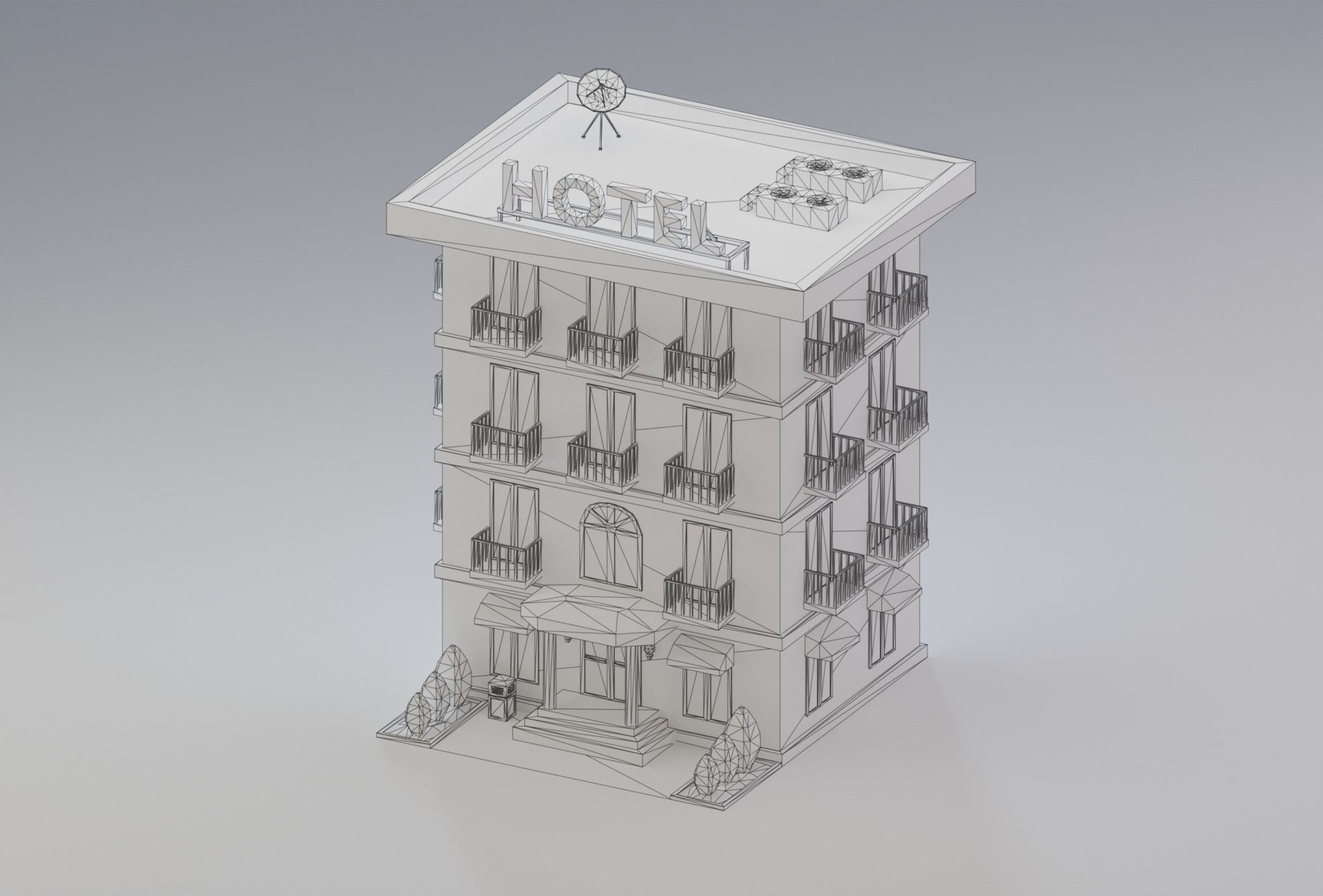 10 Low Poly Buildings Set Low-poly 3D model_21