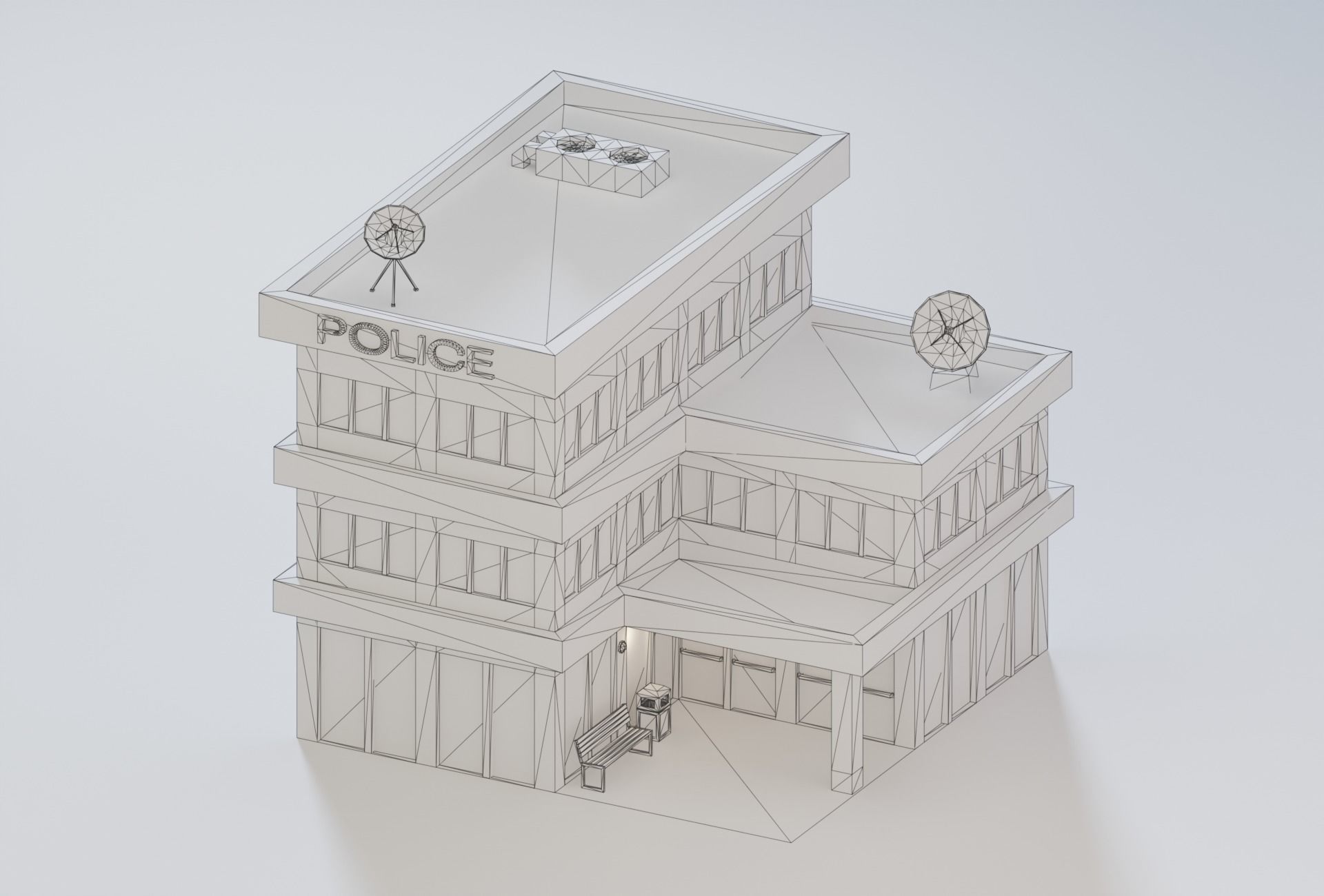 10 Low Poly Buildings Set Low-poly 3D model_30