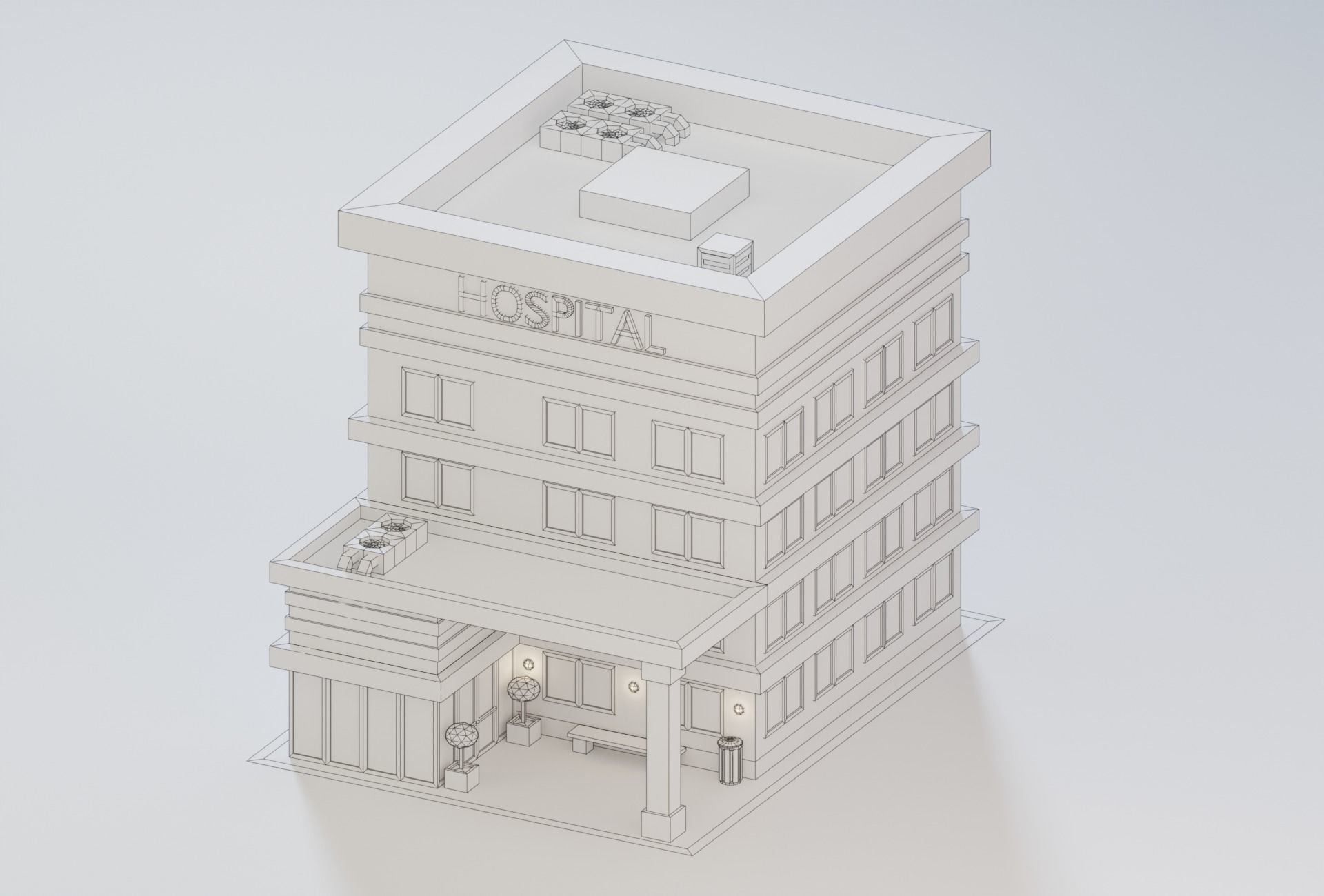 10 Low Poly Buildings Set Low-poly 3D model_17