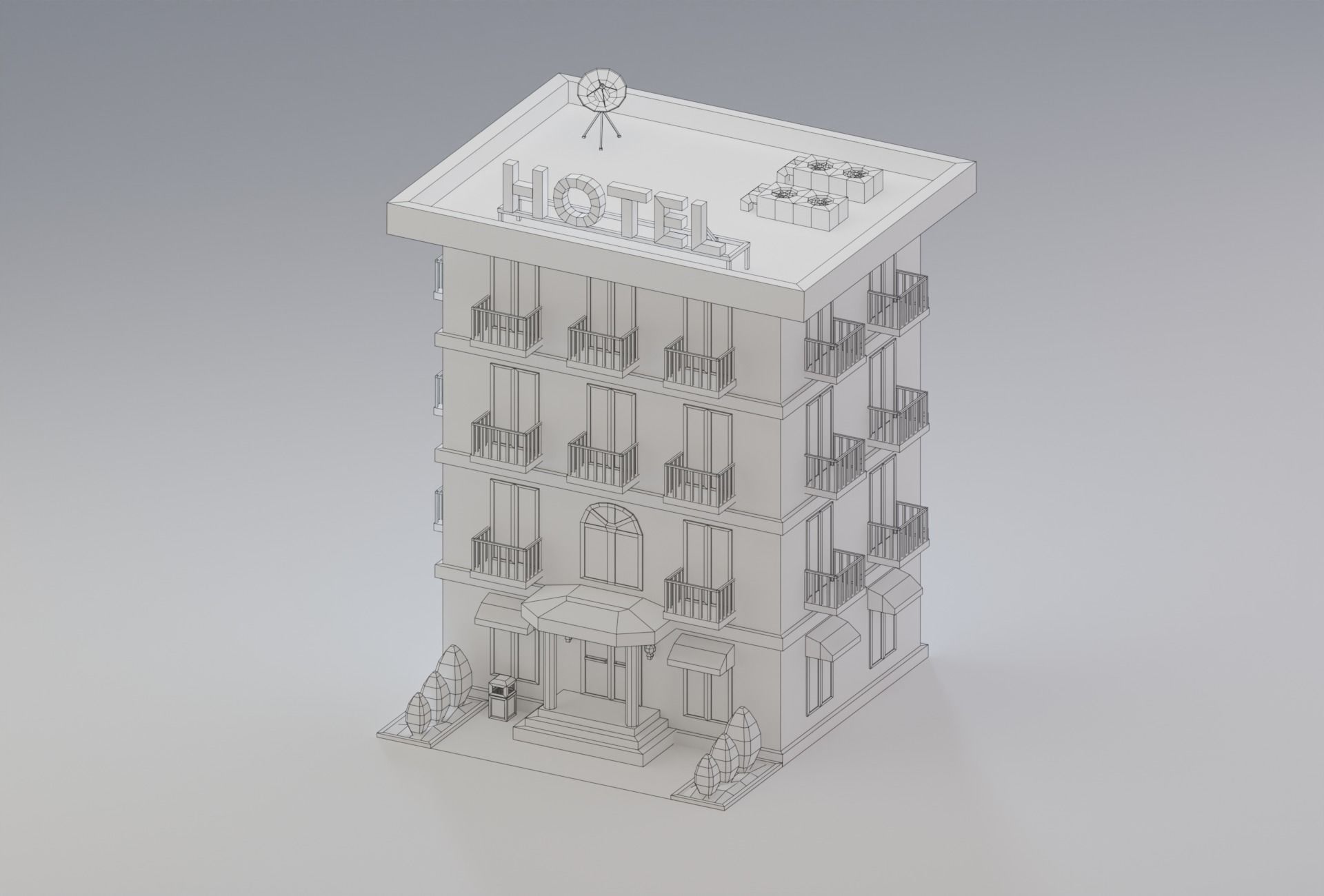 10 Low Poly Buildings Set Low-poly 3D model_20
