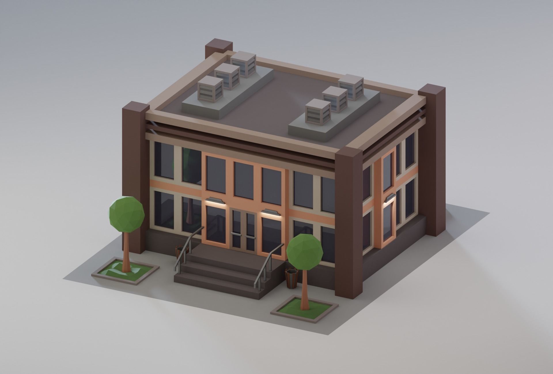 10 Low Poly Buildings Set Low-poly 3D model_31
