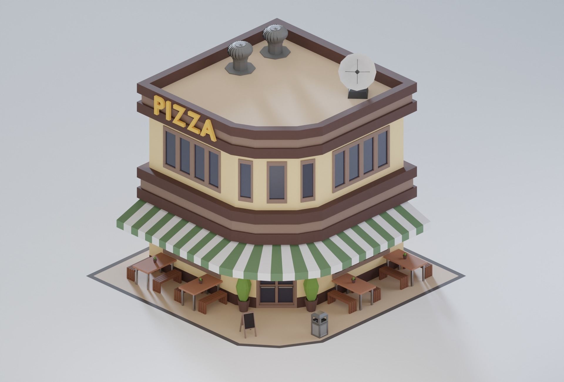 10 Low Poly Buildings Set Low-poly 3D model_25