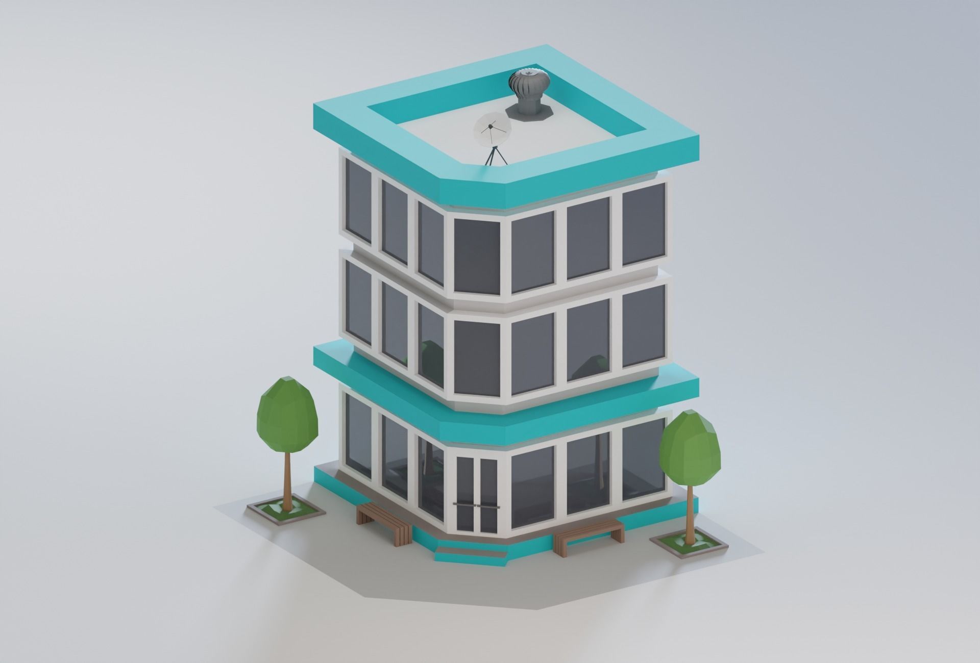 10 Low Poly Buildings Set Low-poly 3D model_13