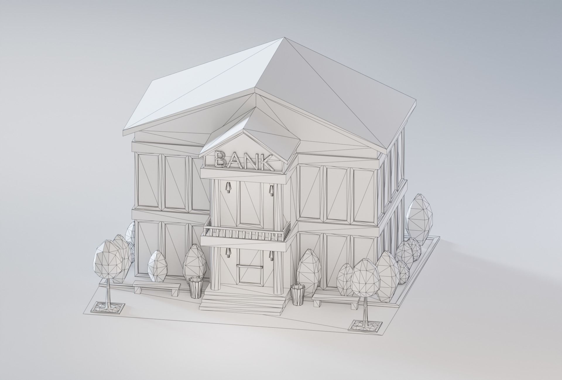 10 Low Poly Buildings Set Low-poly 3D model_6