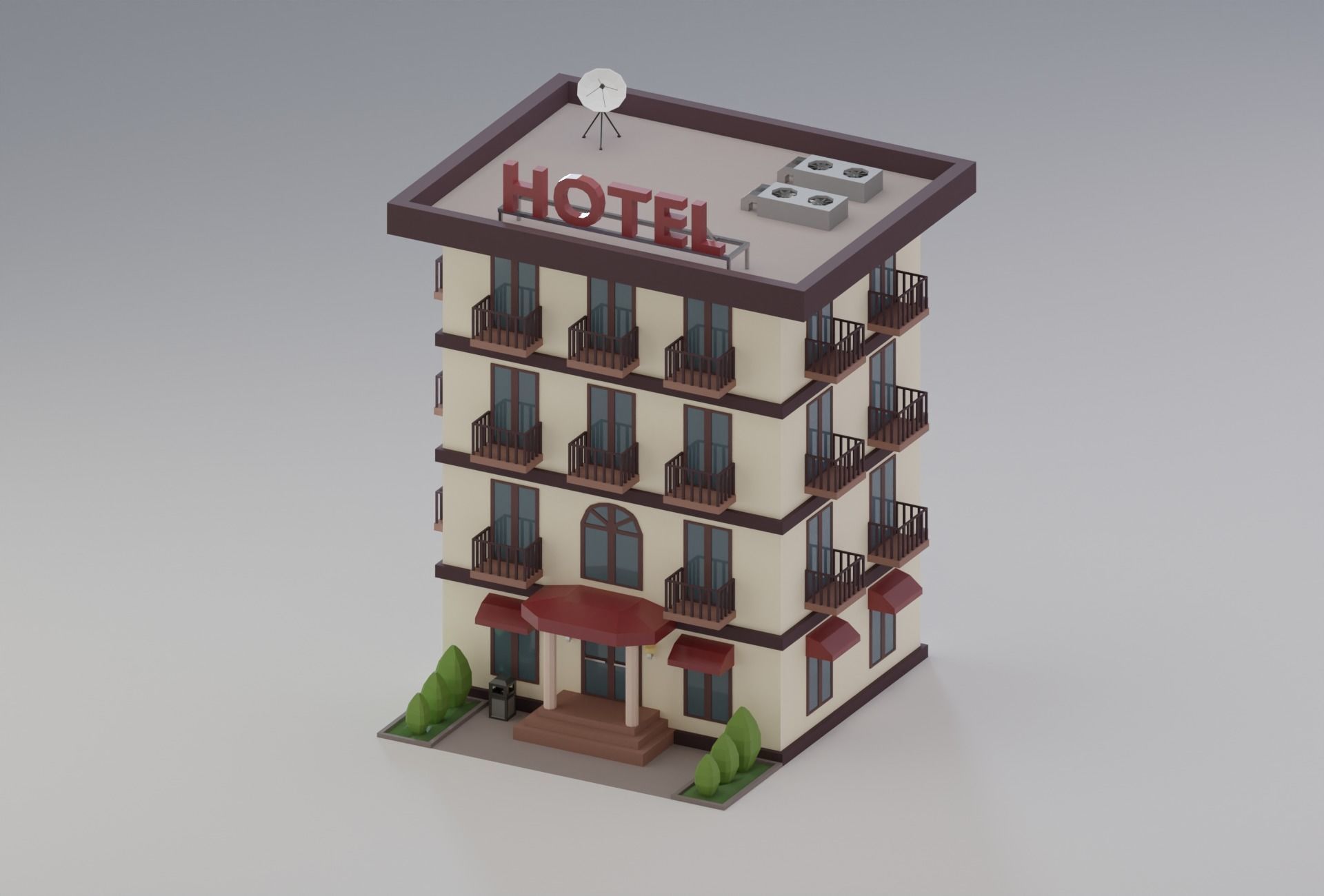 10 Low Poly Buildings Set Low-poly 3D model_19