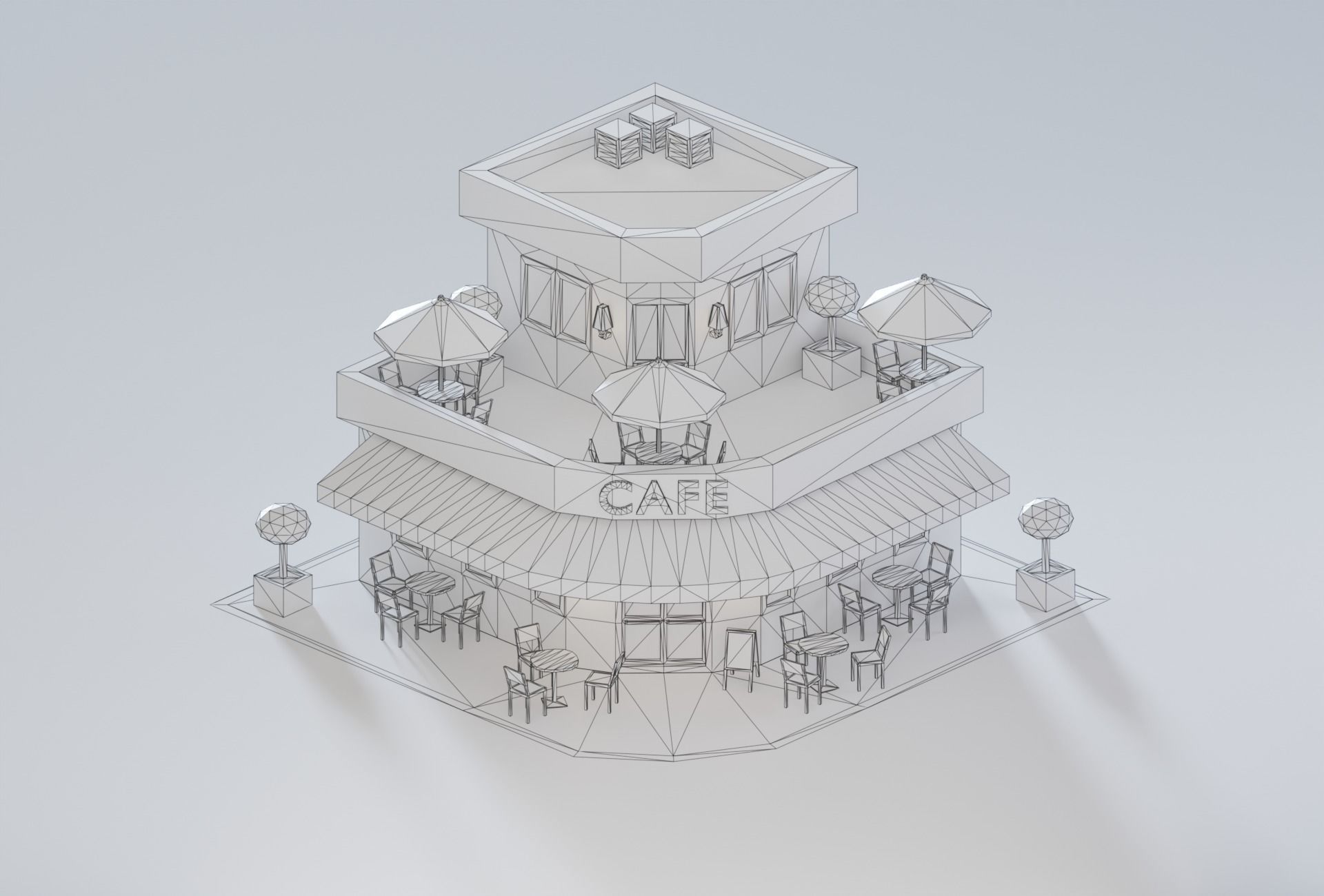 10 Low Poly Buildings Set Low-poly 3D model_9