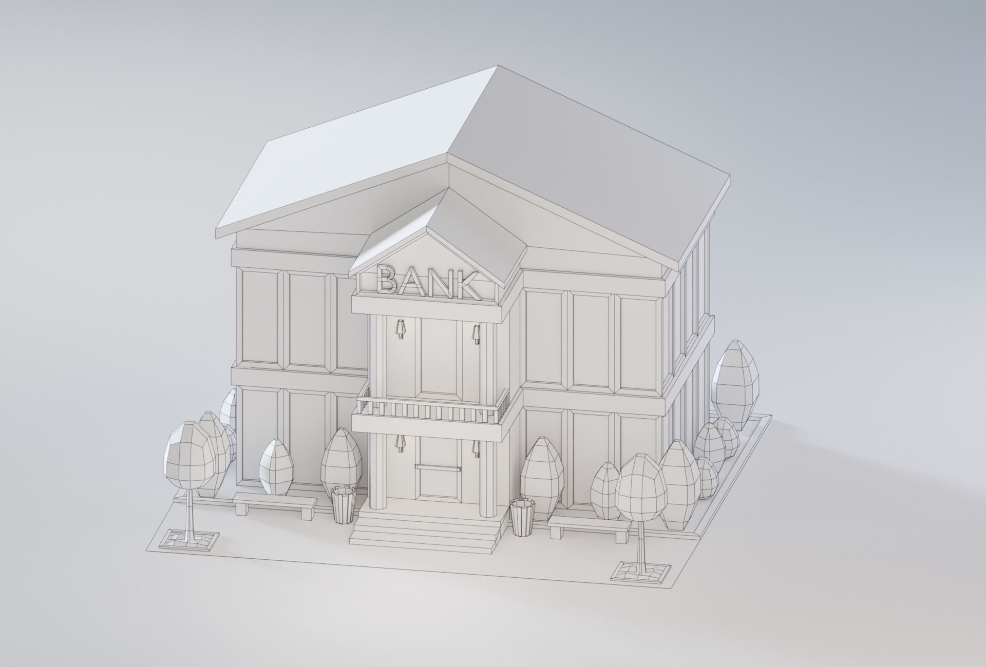 10 Low Poly Buildings Set Low-poly 3D model_5