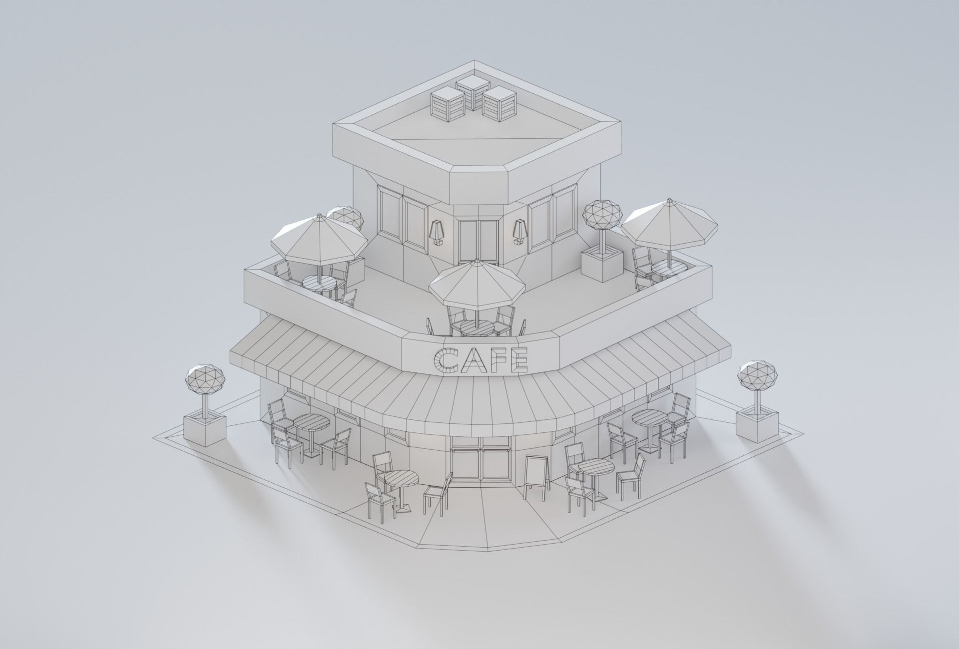 10 Low Poly Buildings Set Low-poly 3D model_8