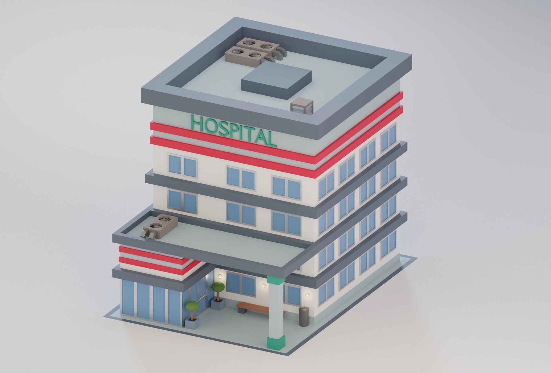 10 Low Poly Buildings Set Low-poly 3D model_16