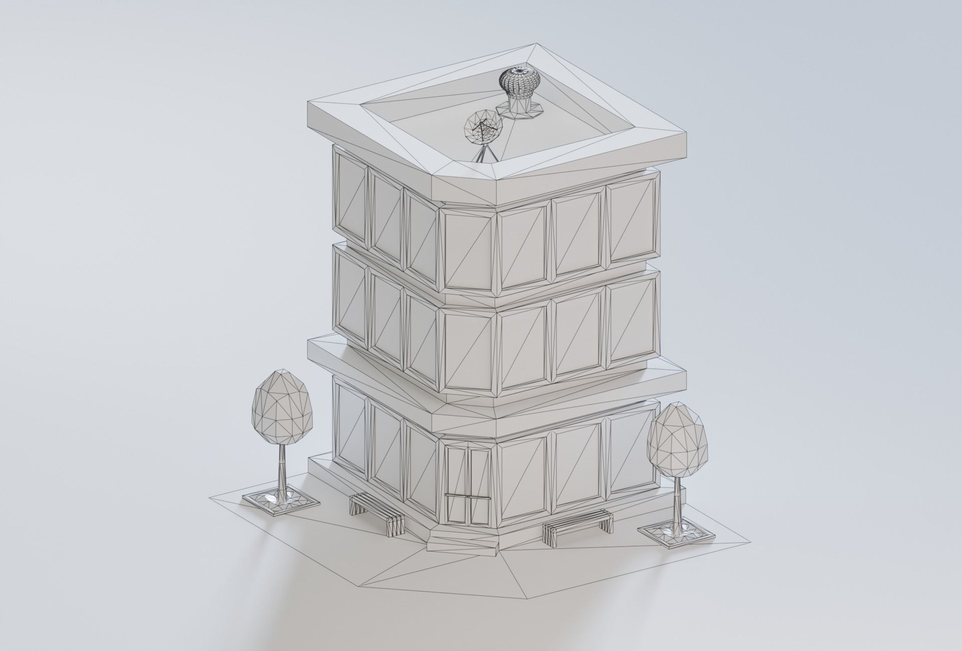 10 Low Poly Buildings Set Low-poly 3D model_15