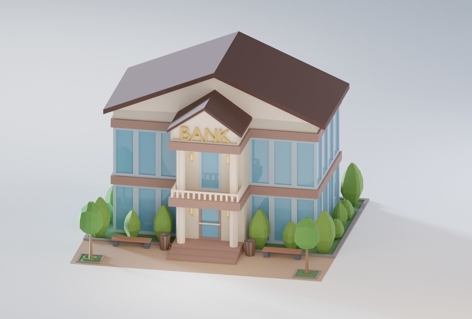 10 Low Poly Buildings Set Low-poly 3D model_4