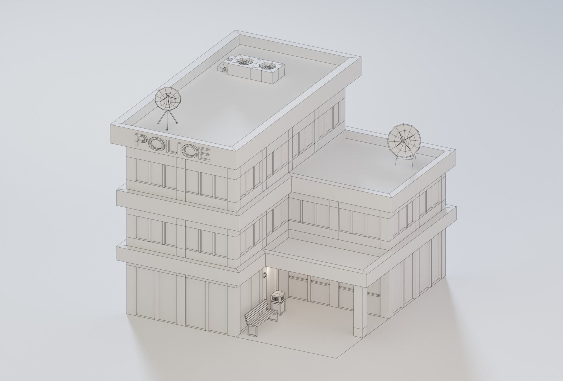 10 Low Poly Buildings Set Low-poly 3D model_29