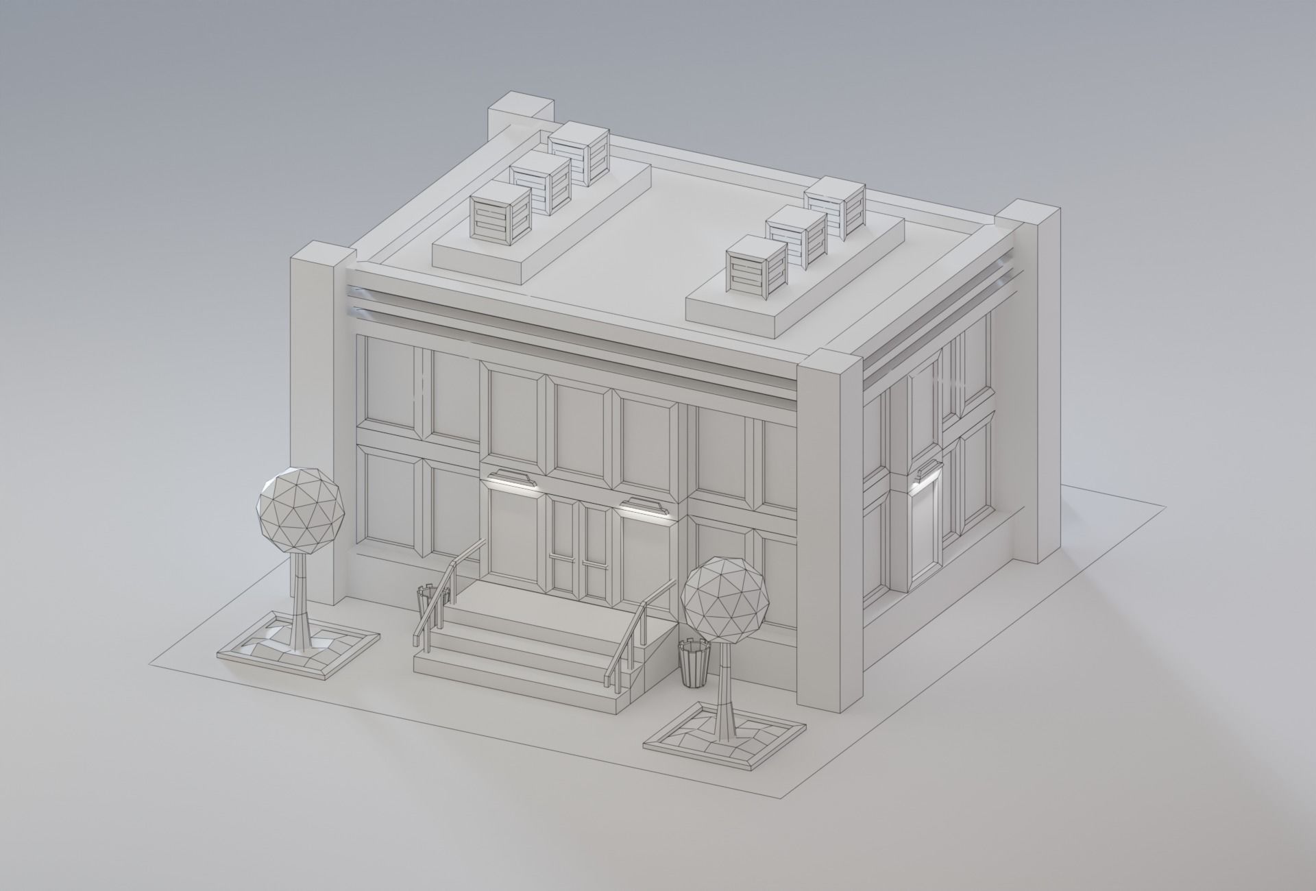 10 Low Poly Buildings Set Low-poly 3D model_32