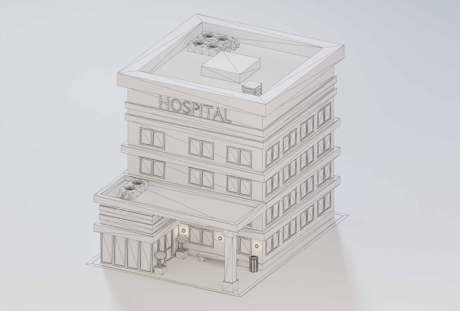 10 Low Poly Buildings Set Low-poly 3D model_18