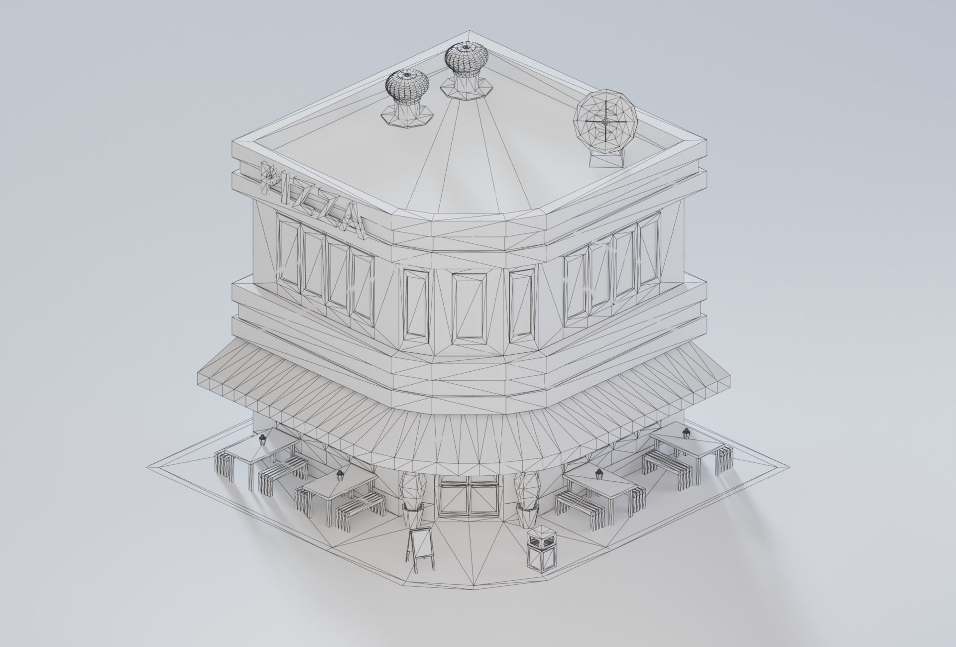 10 Low Poly Buildings Set Low-poly 3D model_27