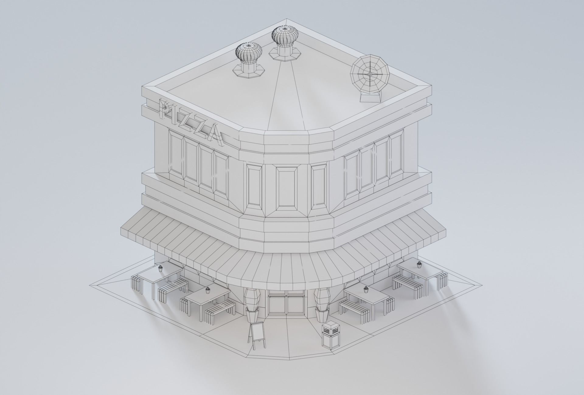 10 Low Poly Buildings Set Low-poly 3D model_26