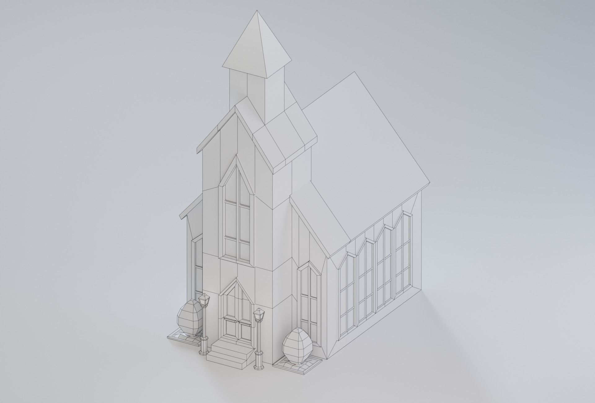 10 Low Poly Buildings Set Low-poly 3D model_11