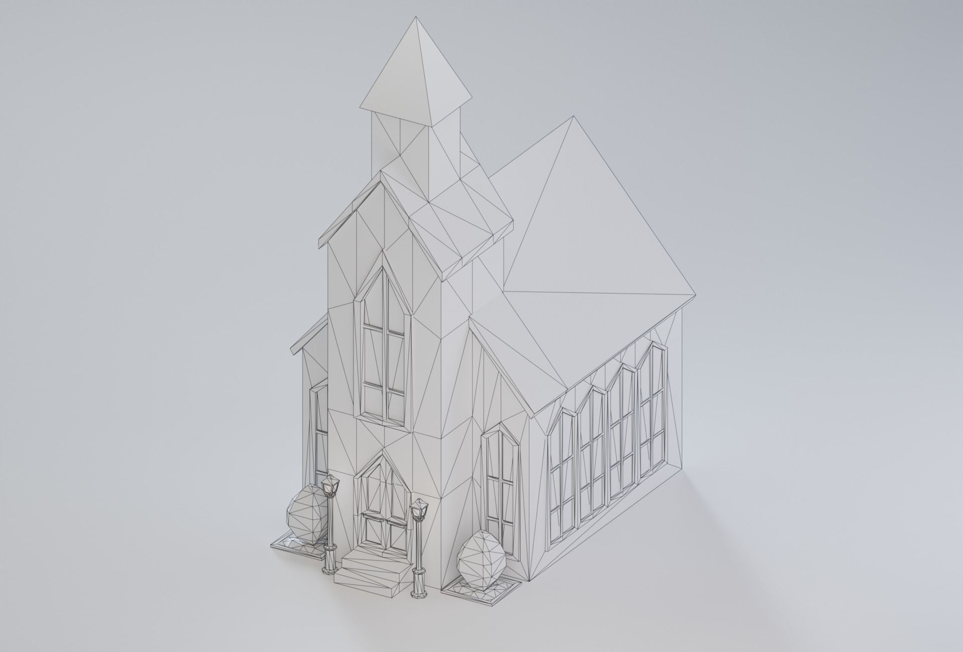 10 Low Poly Buildings Set Low-poly 3D model_12