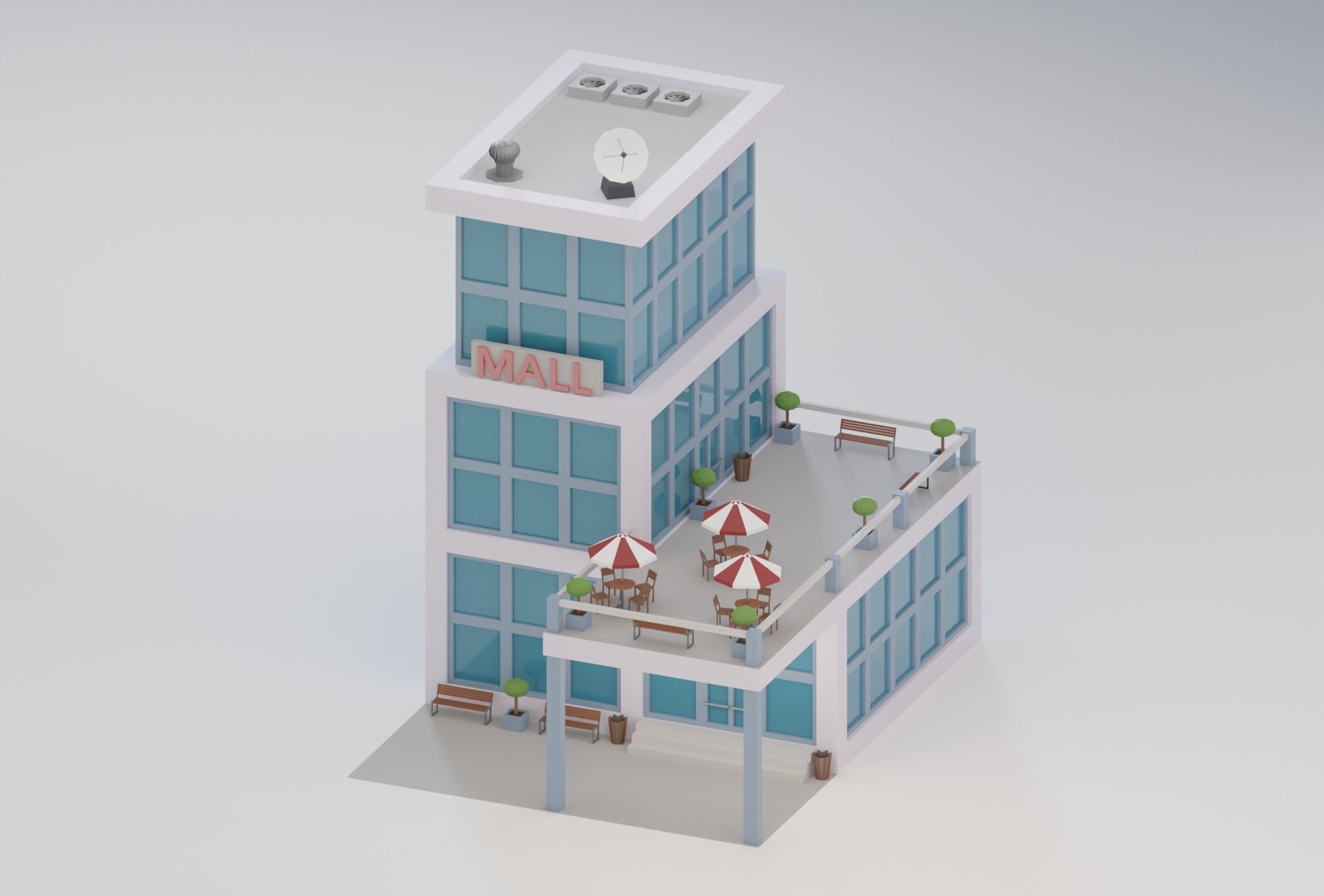 10 Low Poly Buildings Set Low-poly 3D model_22