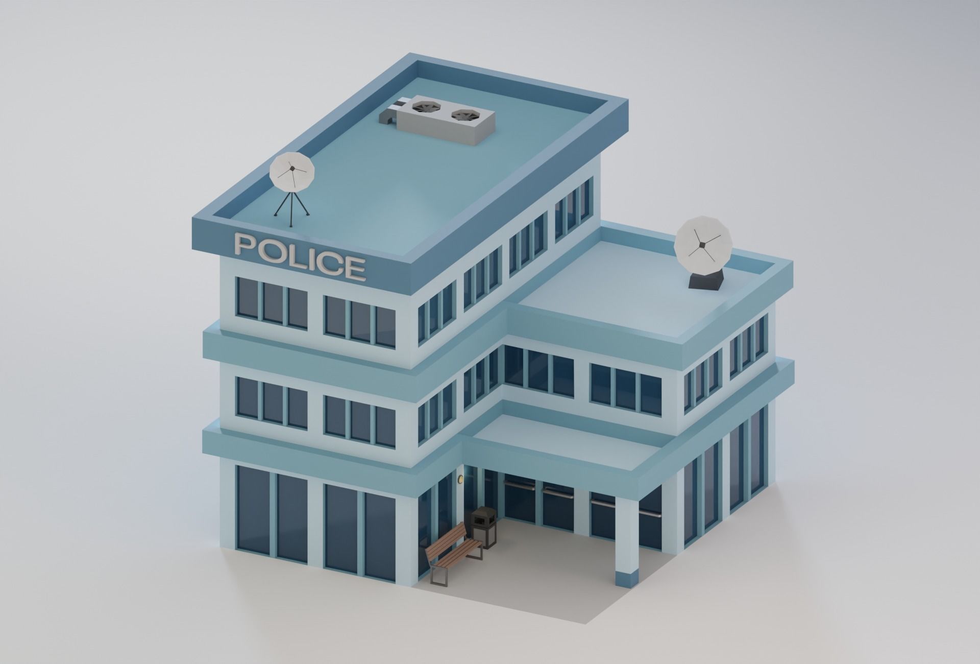 10 Low Poly Buildings Set Low-poly 3D model_28