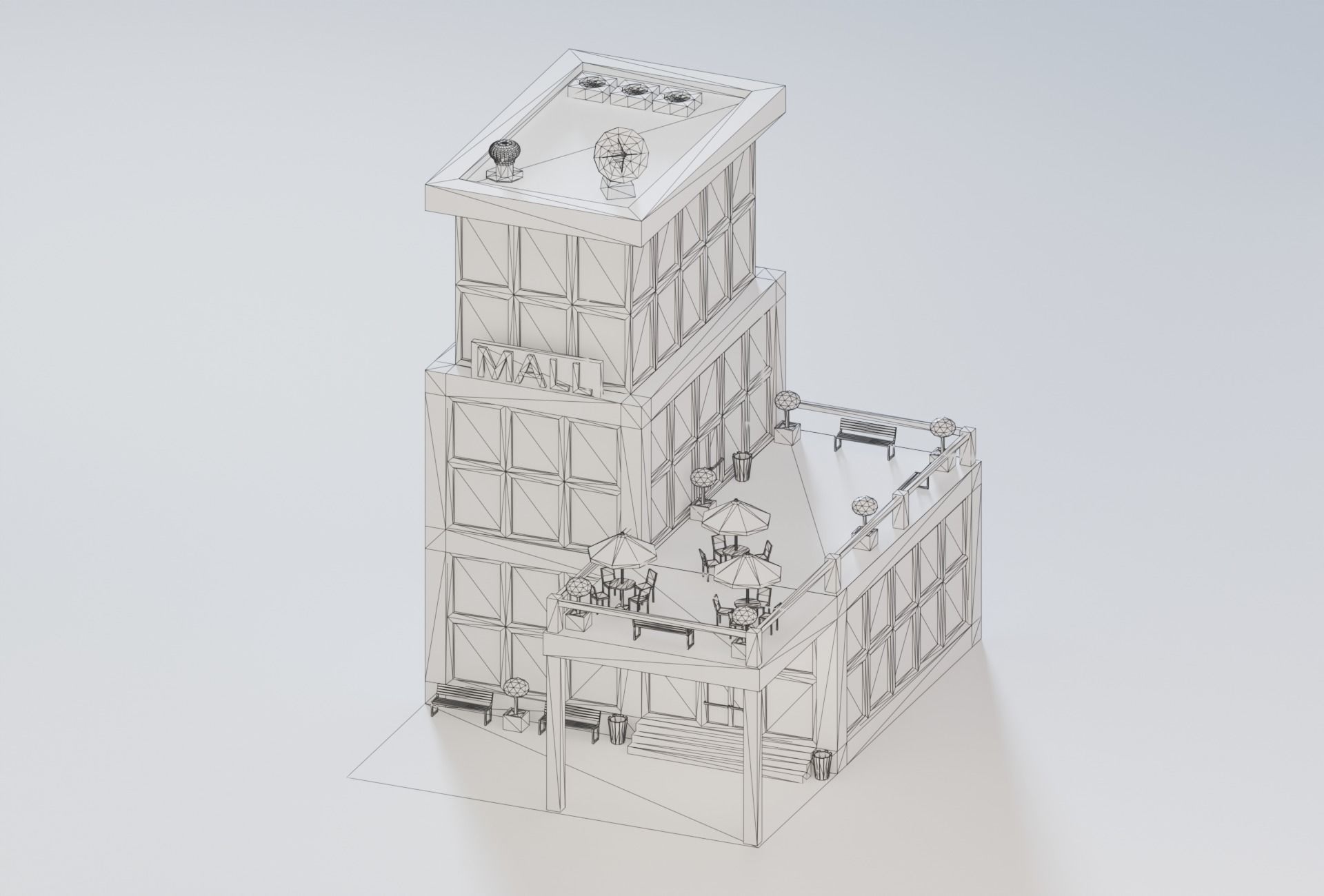 10 Low Poly Buildings Set Low-poly 3D model_24