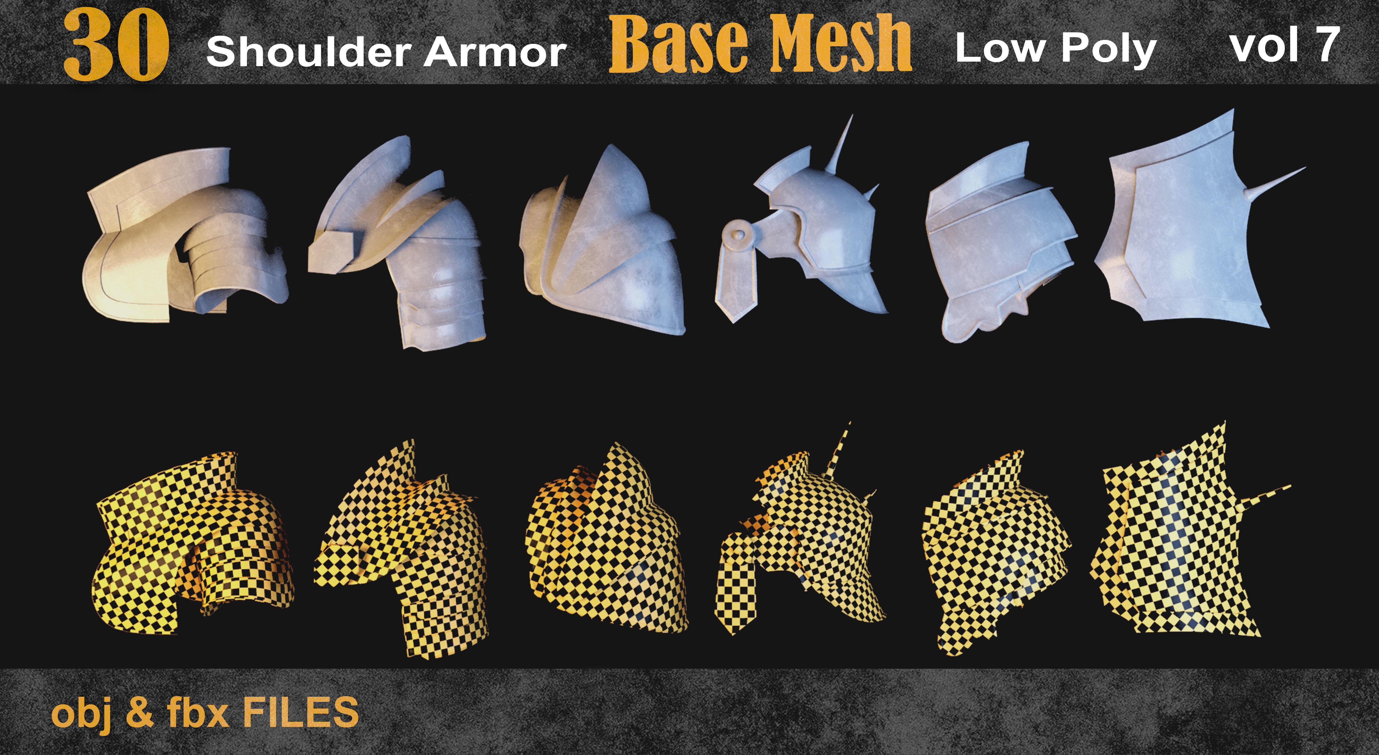 30 Shoulder Armor Base Mesh vol 7 Low-poly 3D model_1
