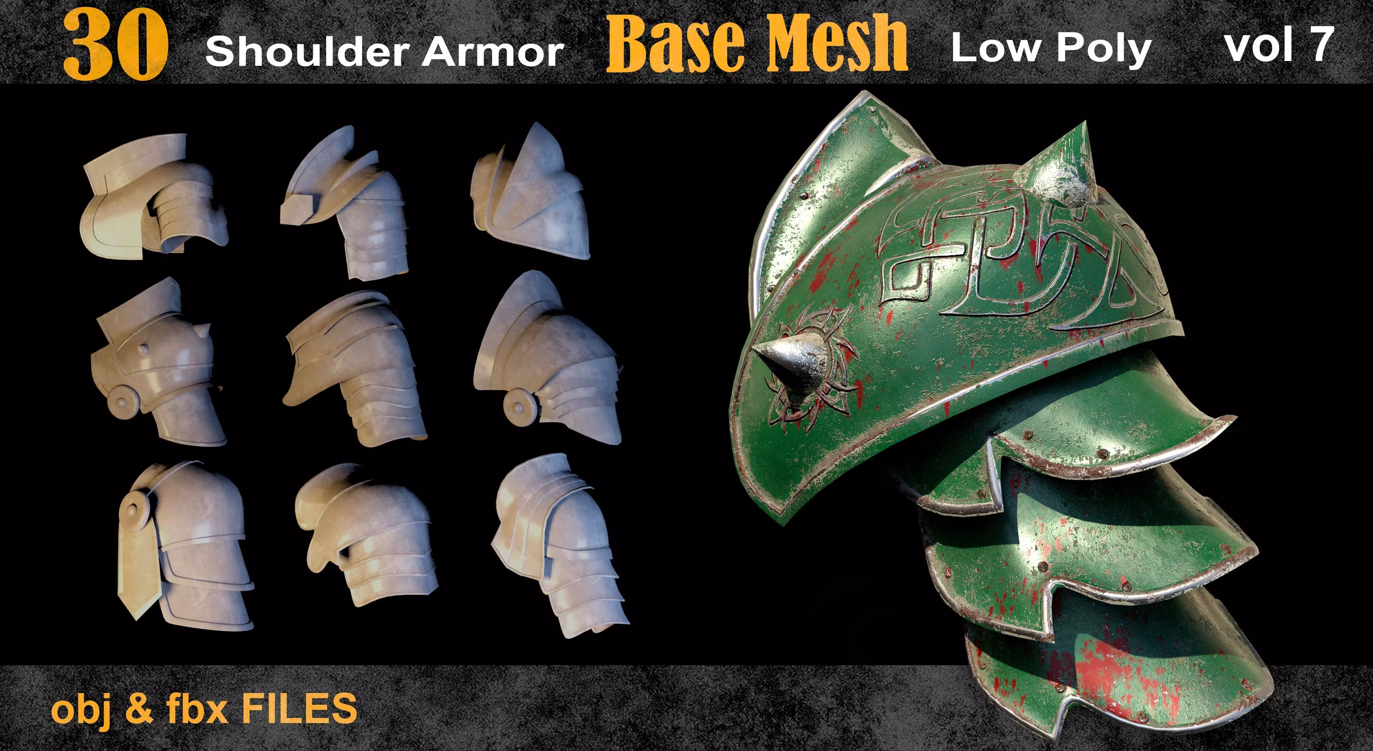 30 Shoulder Armor Base Mesh vol 7 Low-poly 3D model_0
