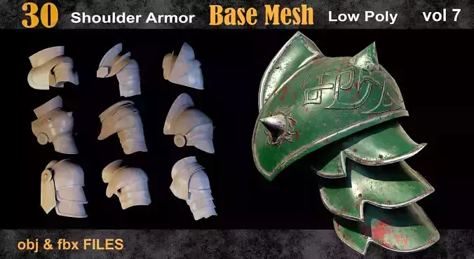 30 Shoulder Armor Base Mesh vol 7 Low-poly 3D model