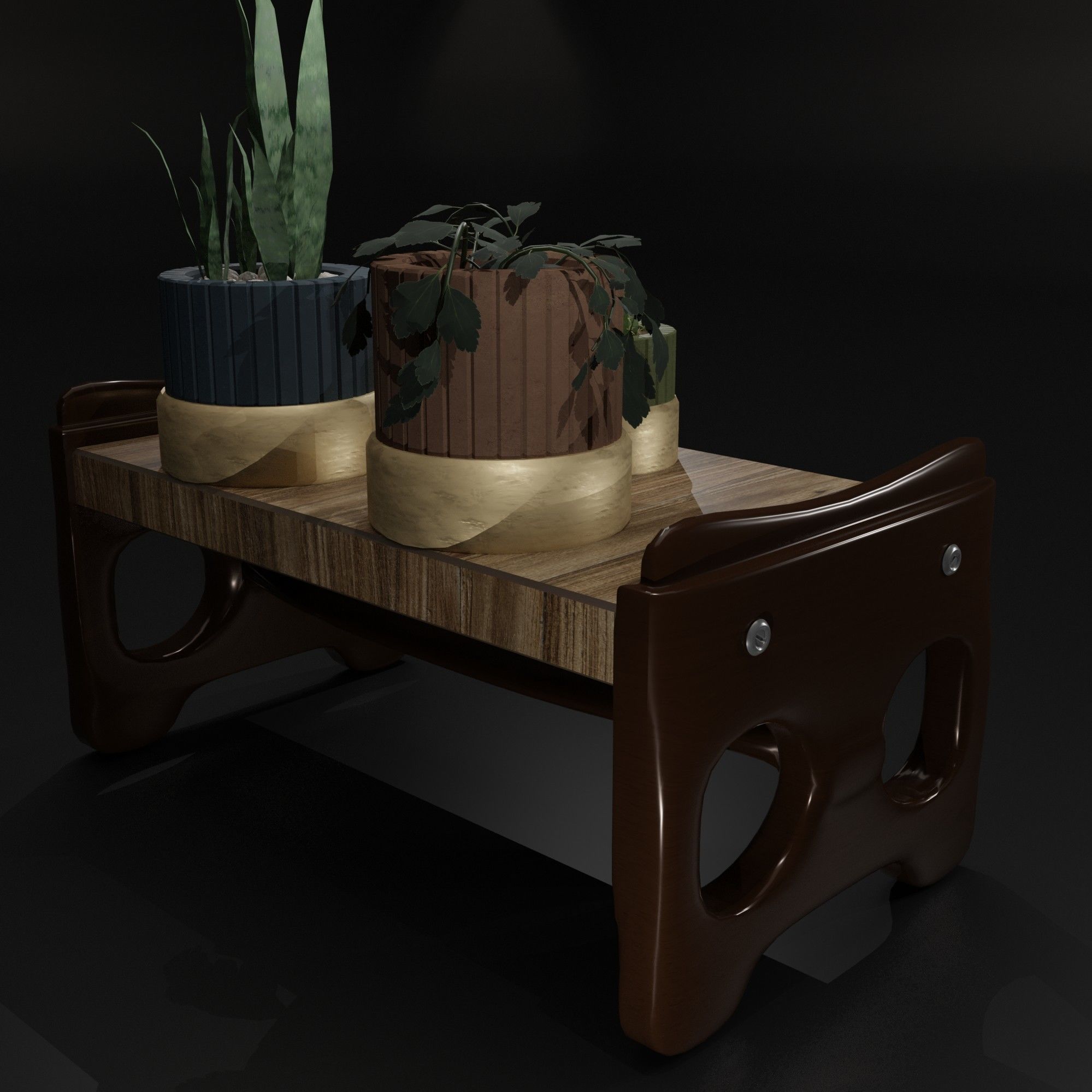 The table on which there are flowers in pots and a candle 3D model_6