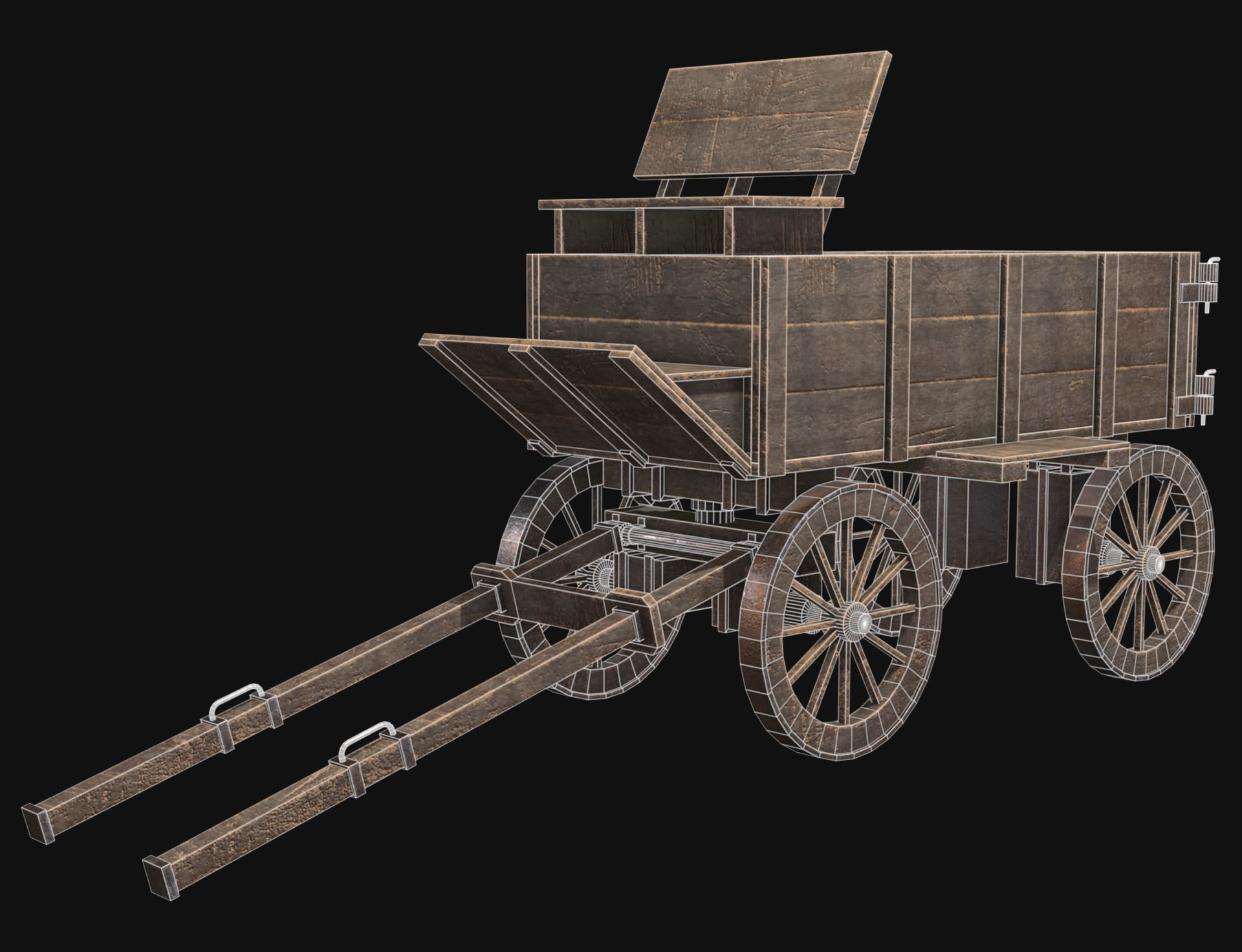 Medieval Wooden Cart 3 Low-poly 3D model_8