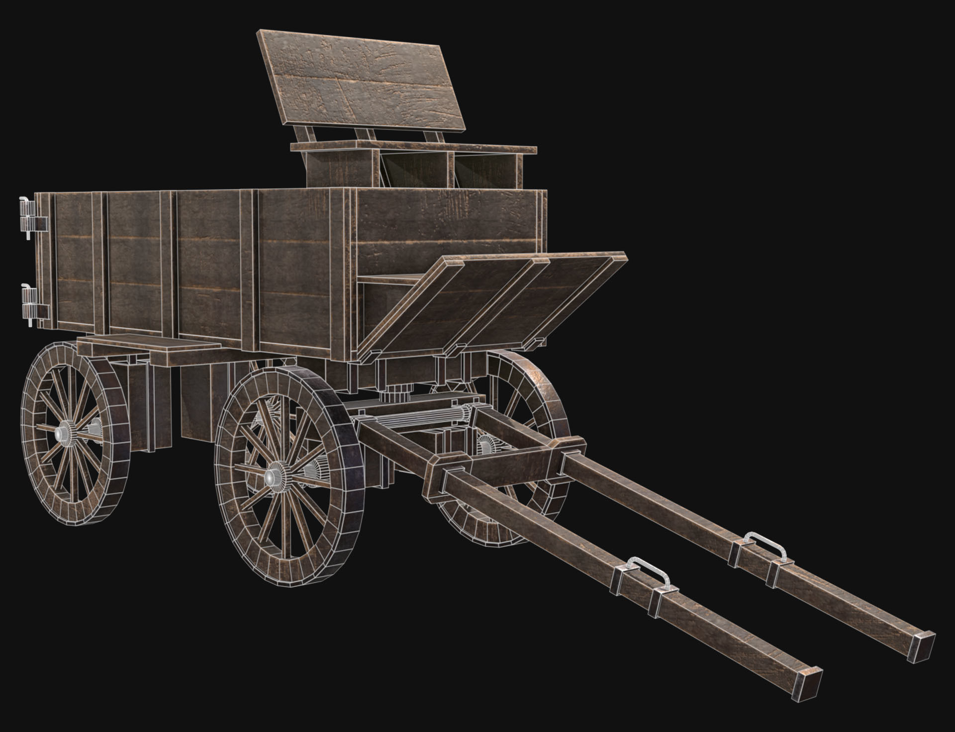 Medieval Wooden Cart 3 Low-poly 3D model_11