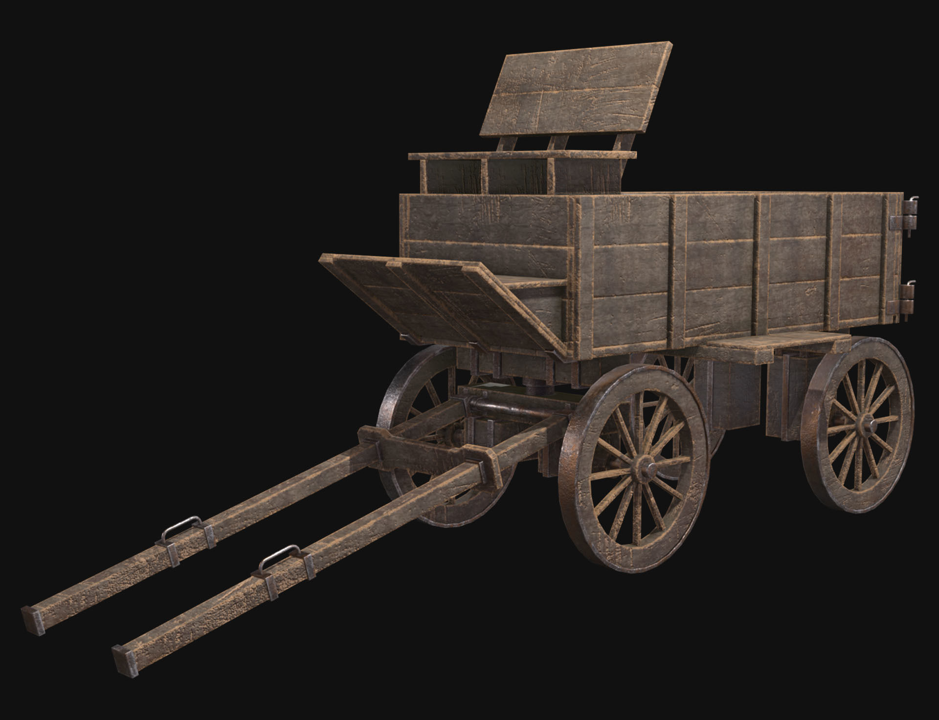 Medieval Wooden Cart 3 Low-poly 3D model_2