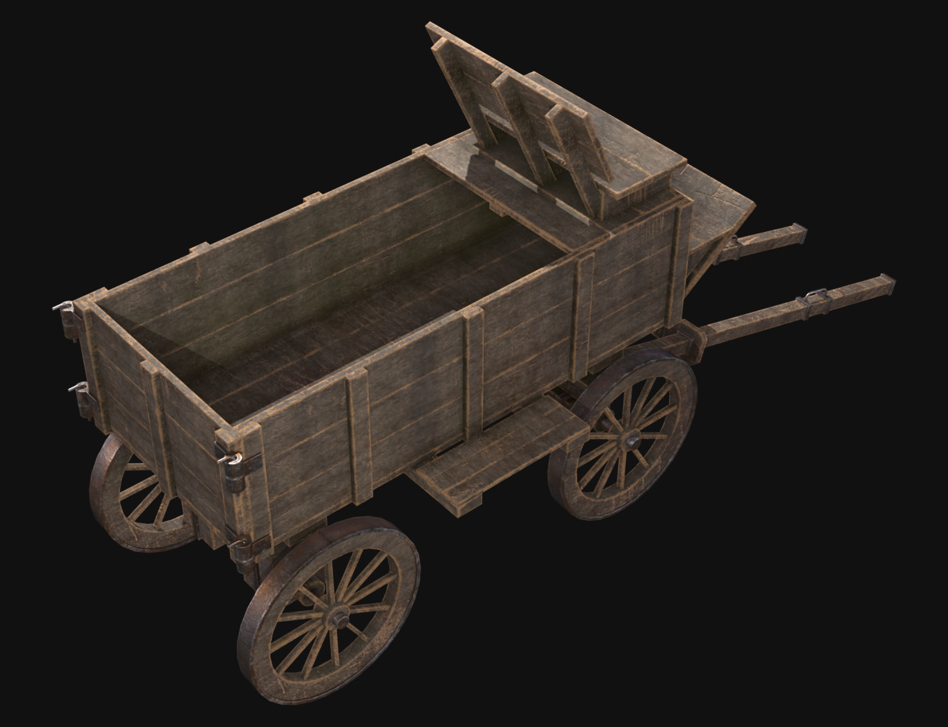 Medieval Wooden Cart 3 Low-poly 3D model_7
