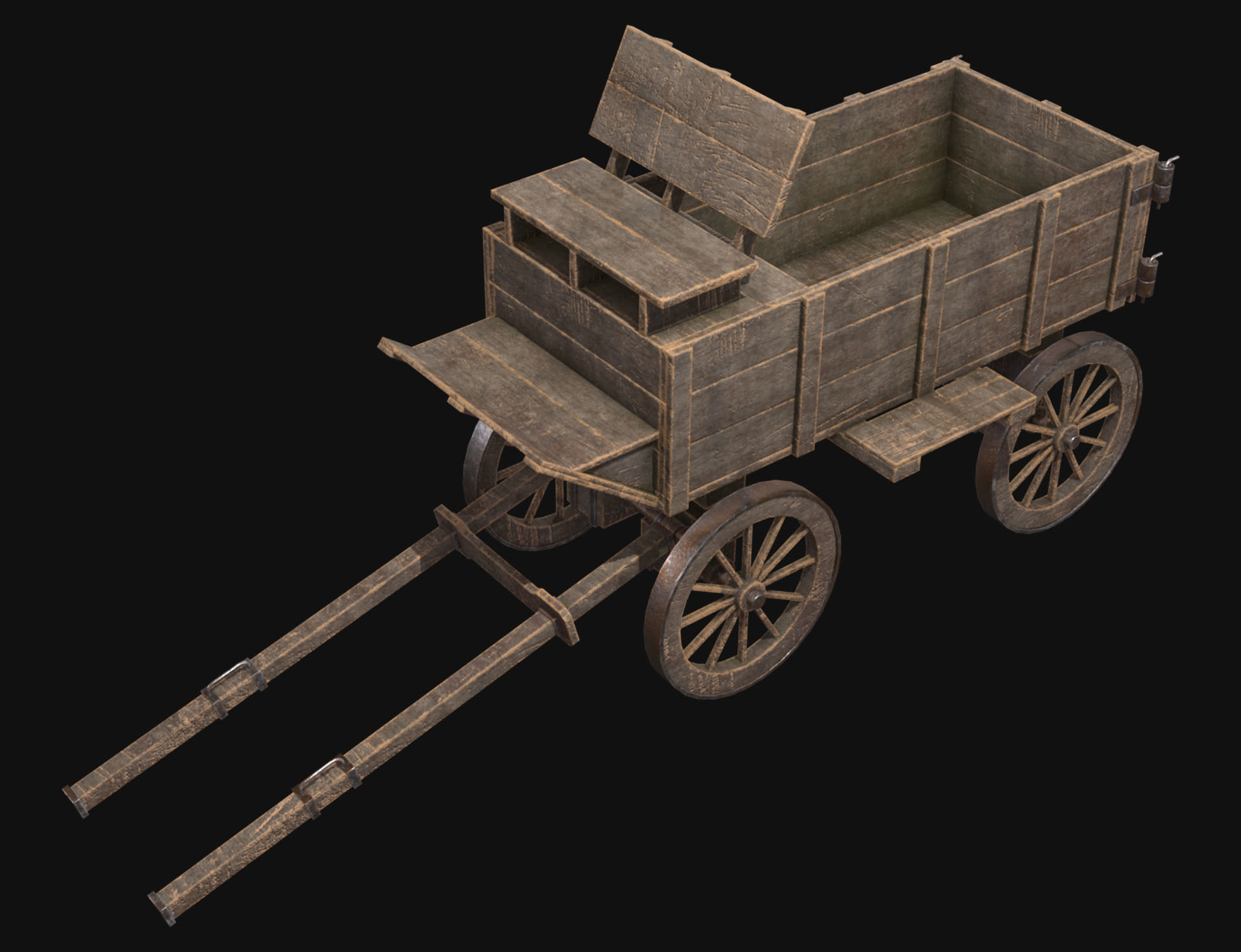Medieval Wooden Cart 3 Low-poly 3D model_6