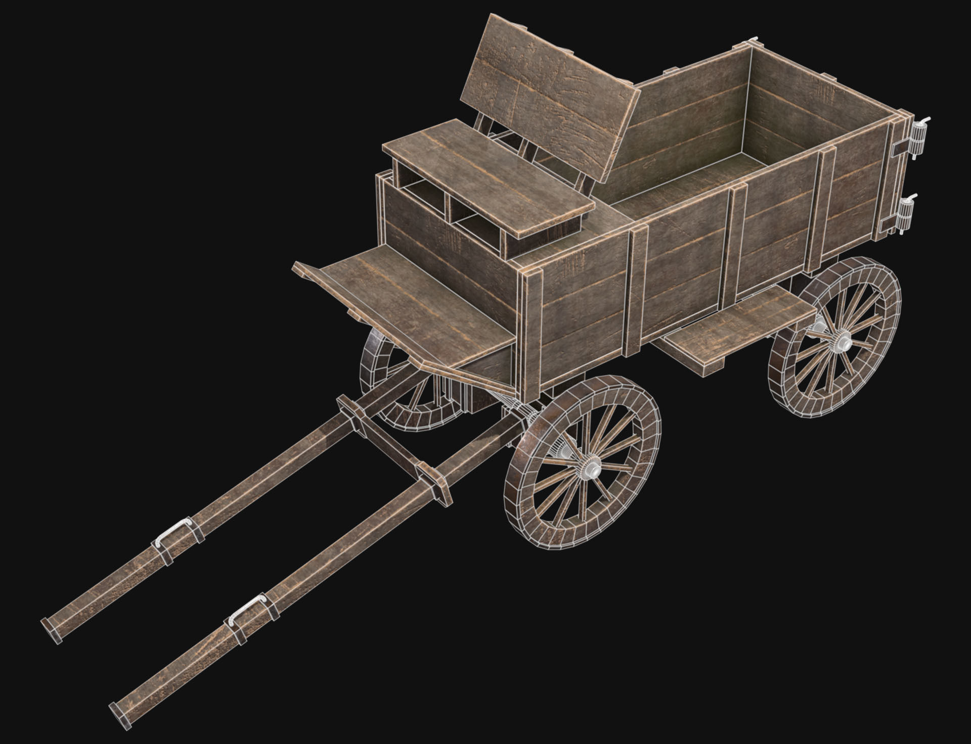 Medieval Wooden Cart 3 Low-poly 3D model_12