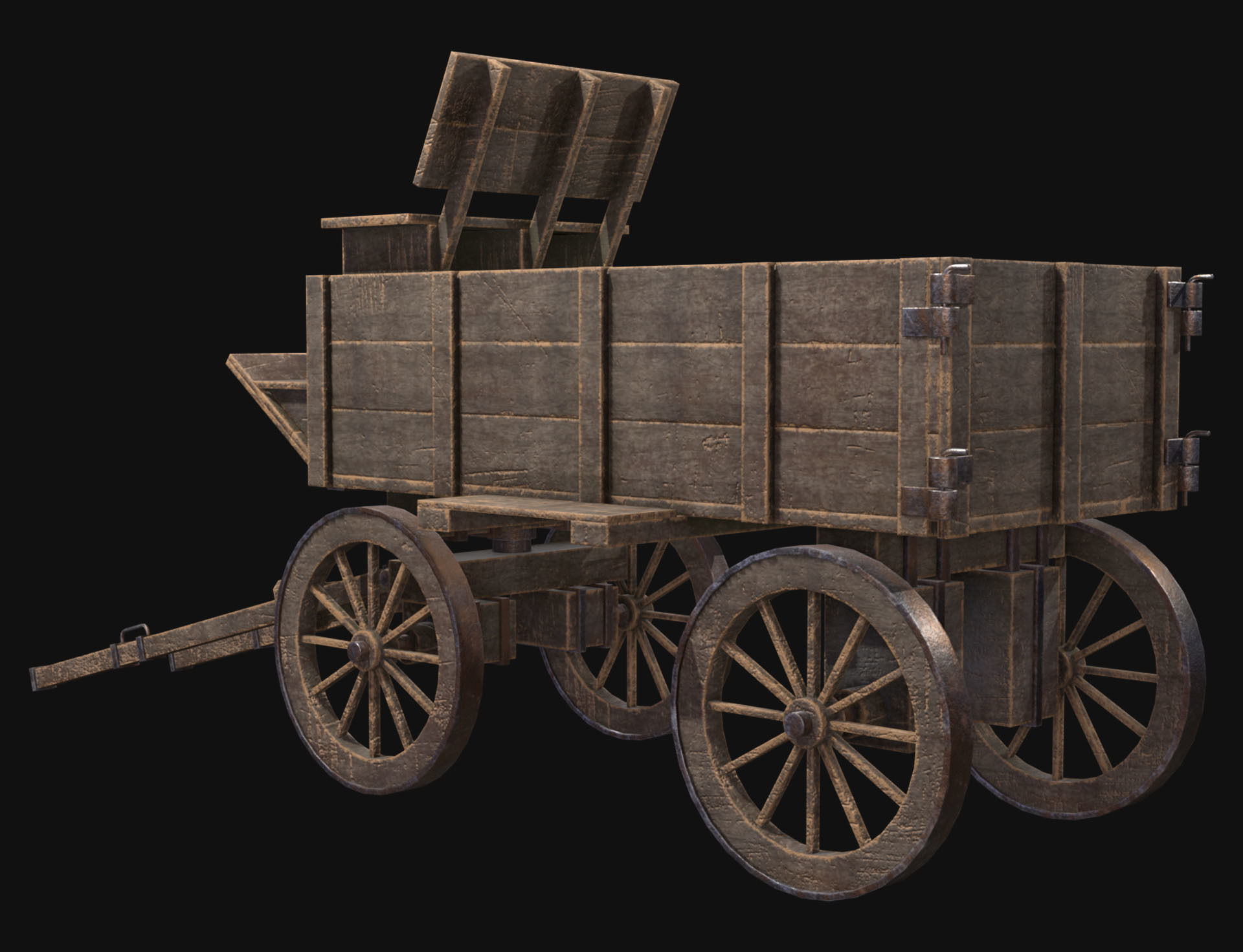 Medieval Wooden Cart 3 Low-poly 3D model_3