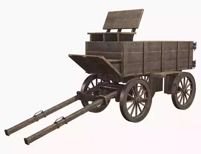 Medieval Wooden Cart 3 Low-poly 3D model
