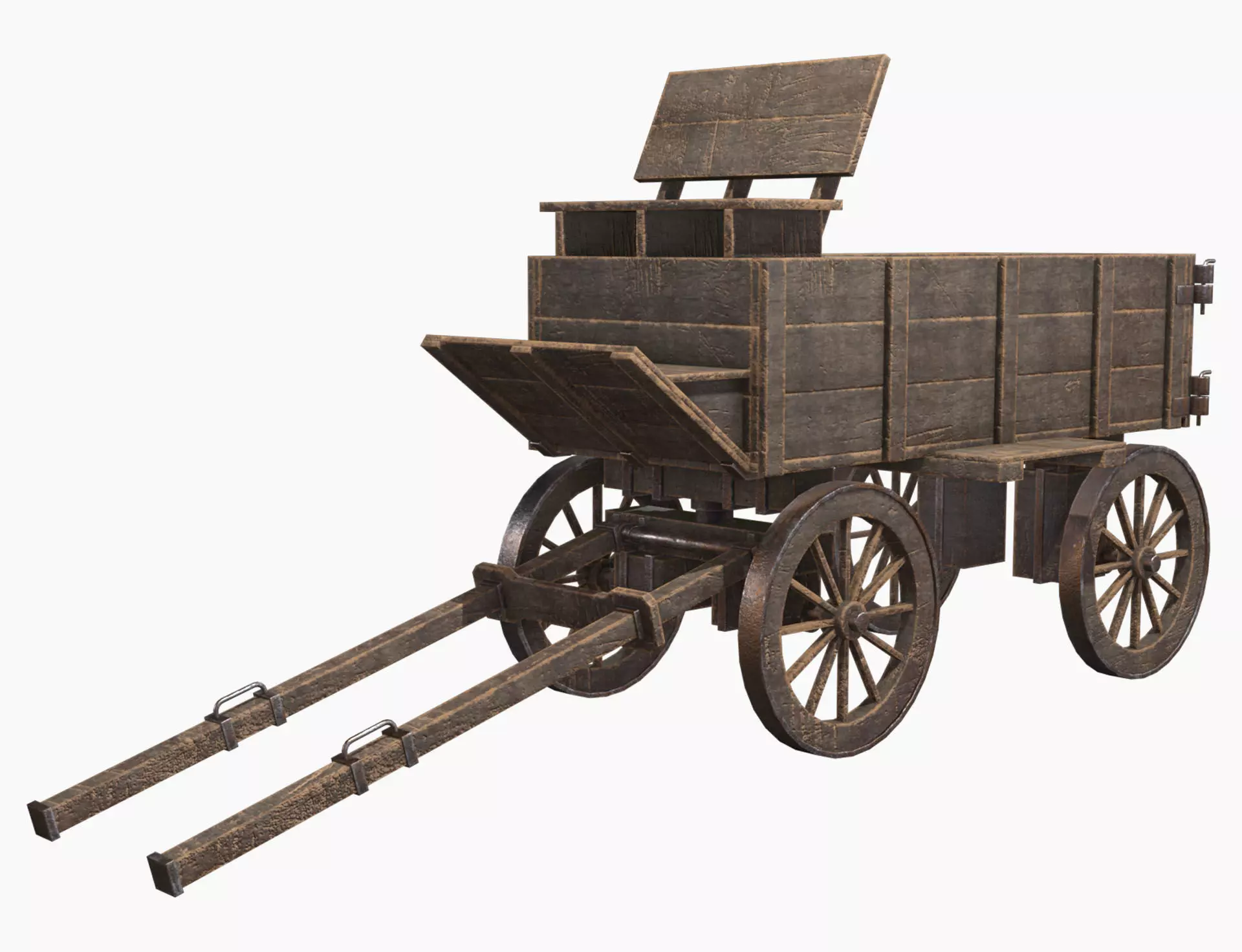 Medieval Wooden Cart 3 Low-poly 3D model_0