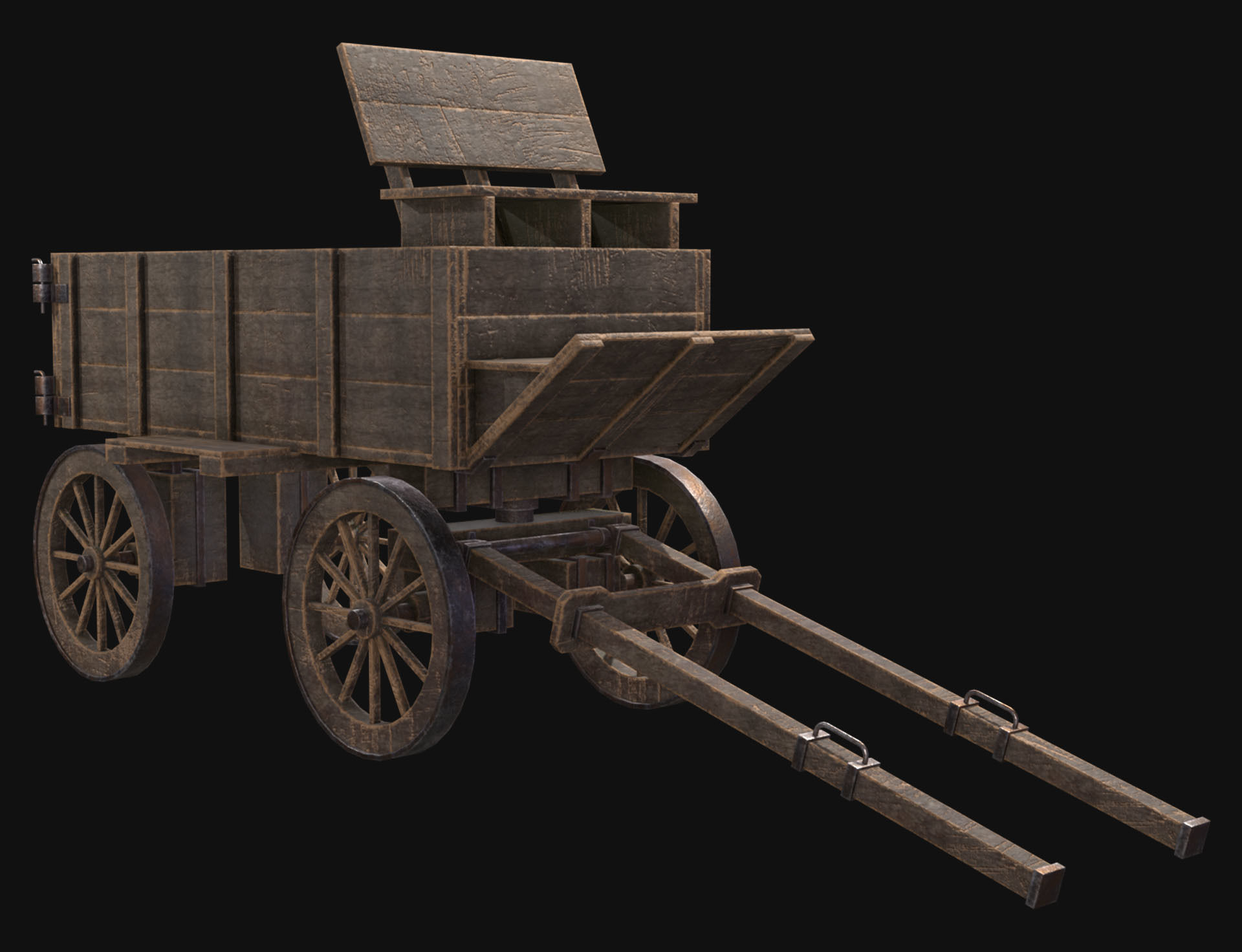 Medieval Wooden Cart 3 Low-poly 3D model_5
