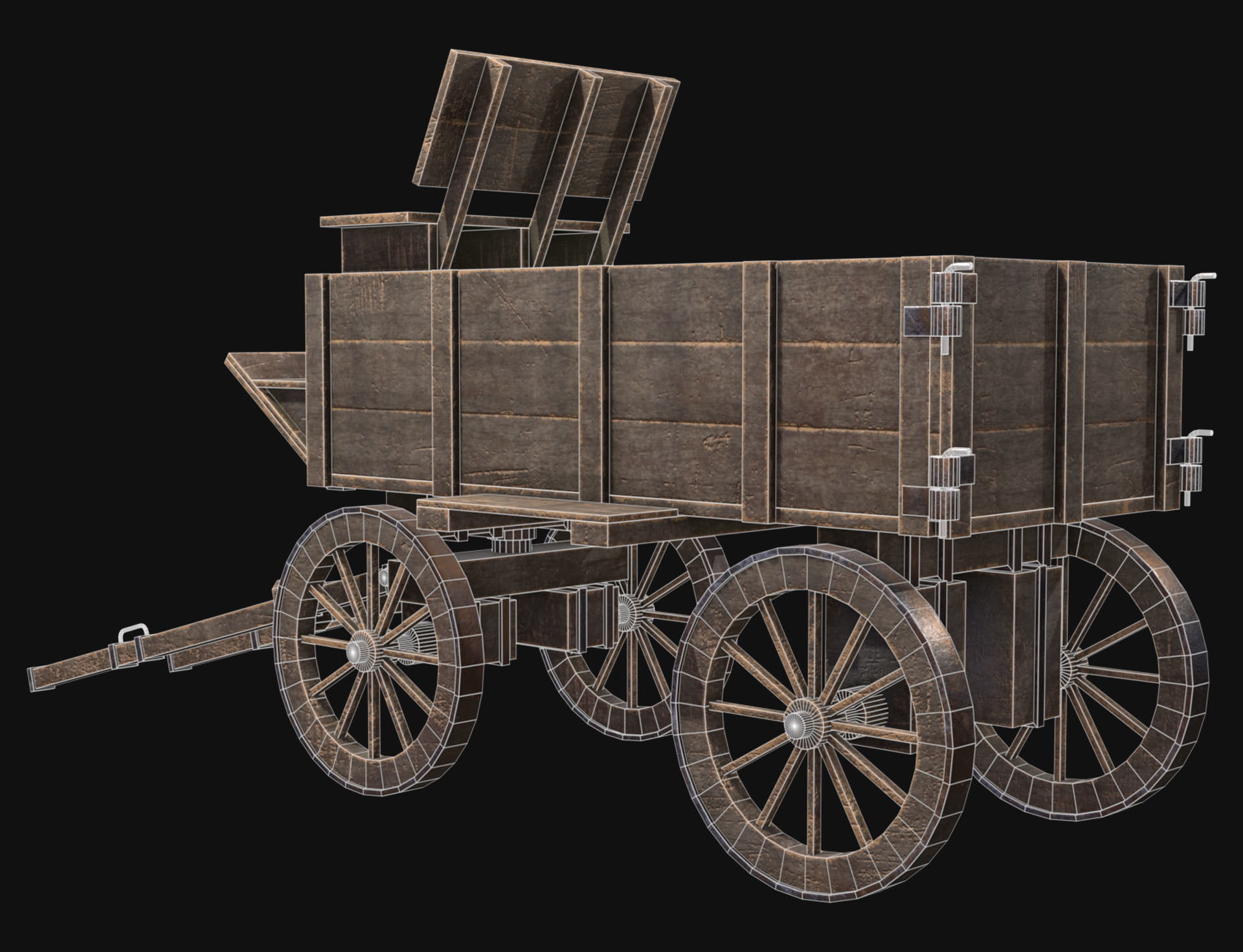 Medieval Wooden Cart 3 Low-poly 3D model_9