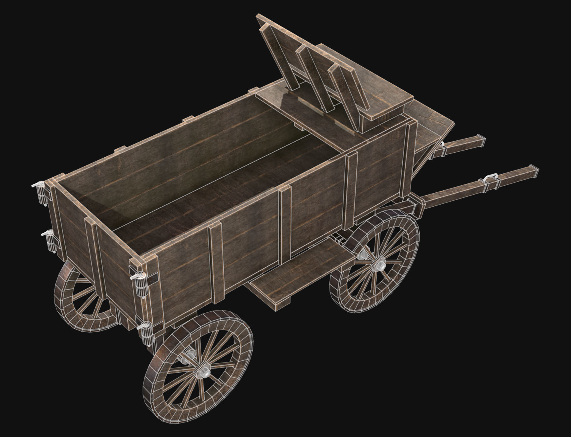 Medieval Wooden Cart 3 Low-poly 3D model_13