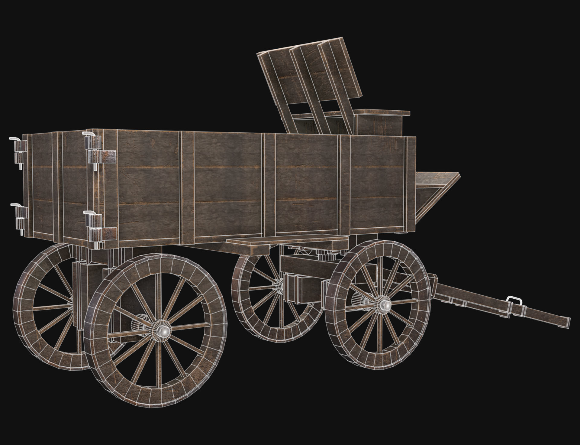 Medieval Wooden Cart 3 Low-poly 3D model_10