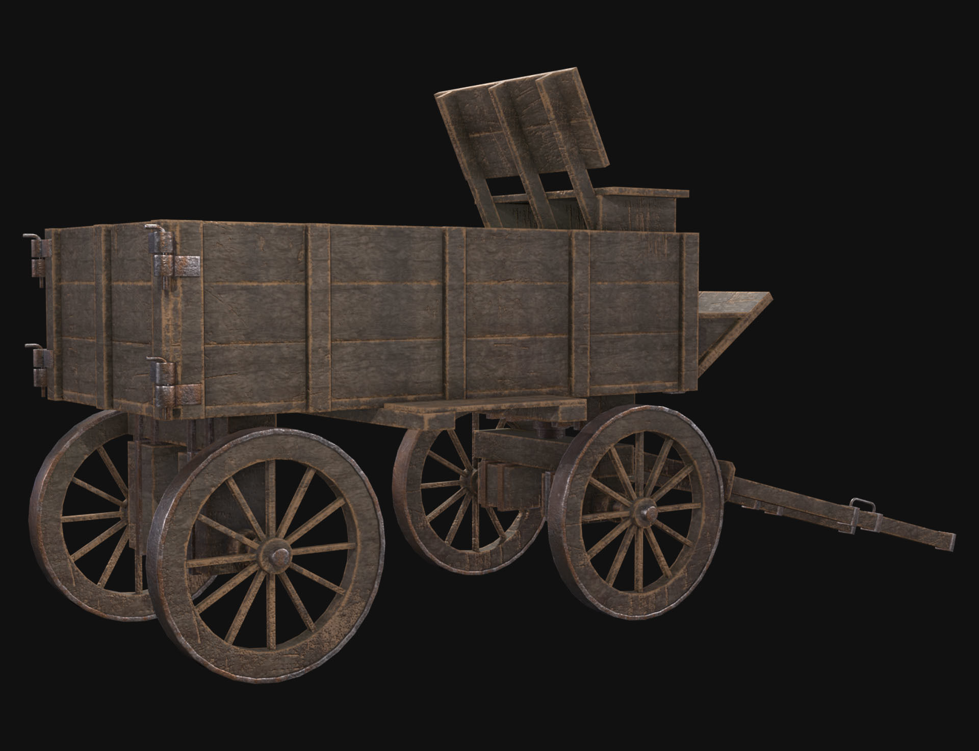 Medieval Wooden Cart 3 Low-poly 3D model_4