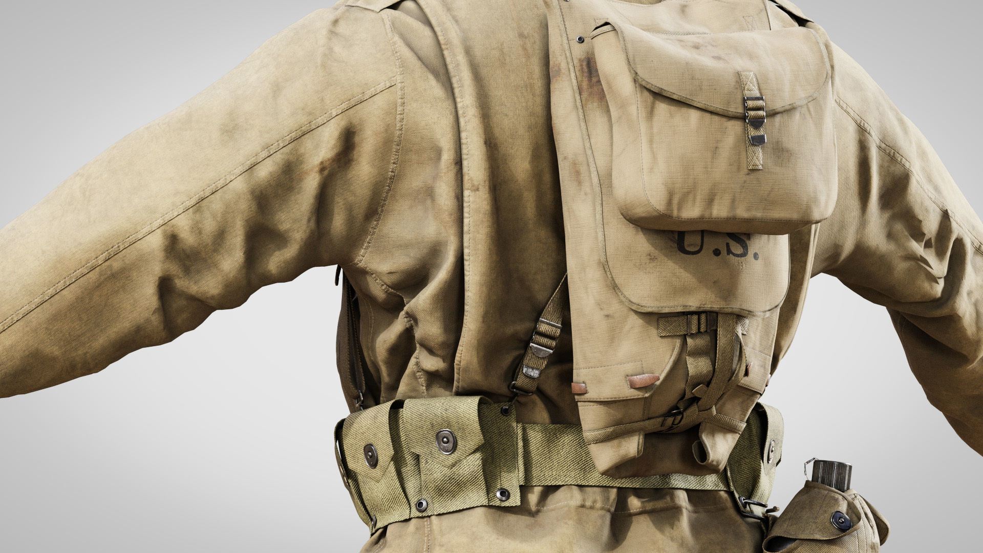 US WWII Infantry Soldier Summer Style 3D model_4