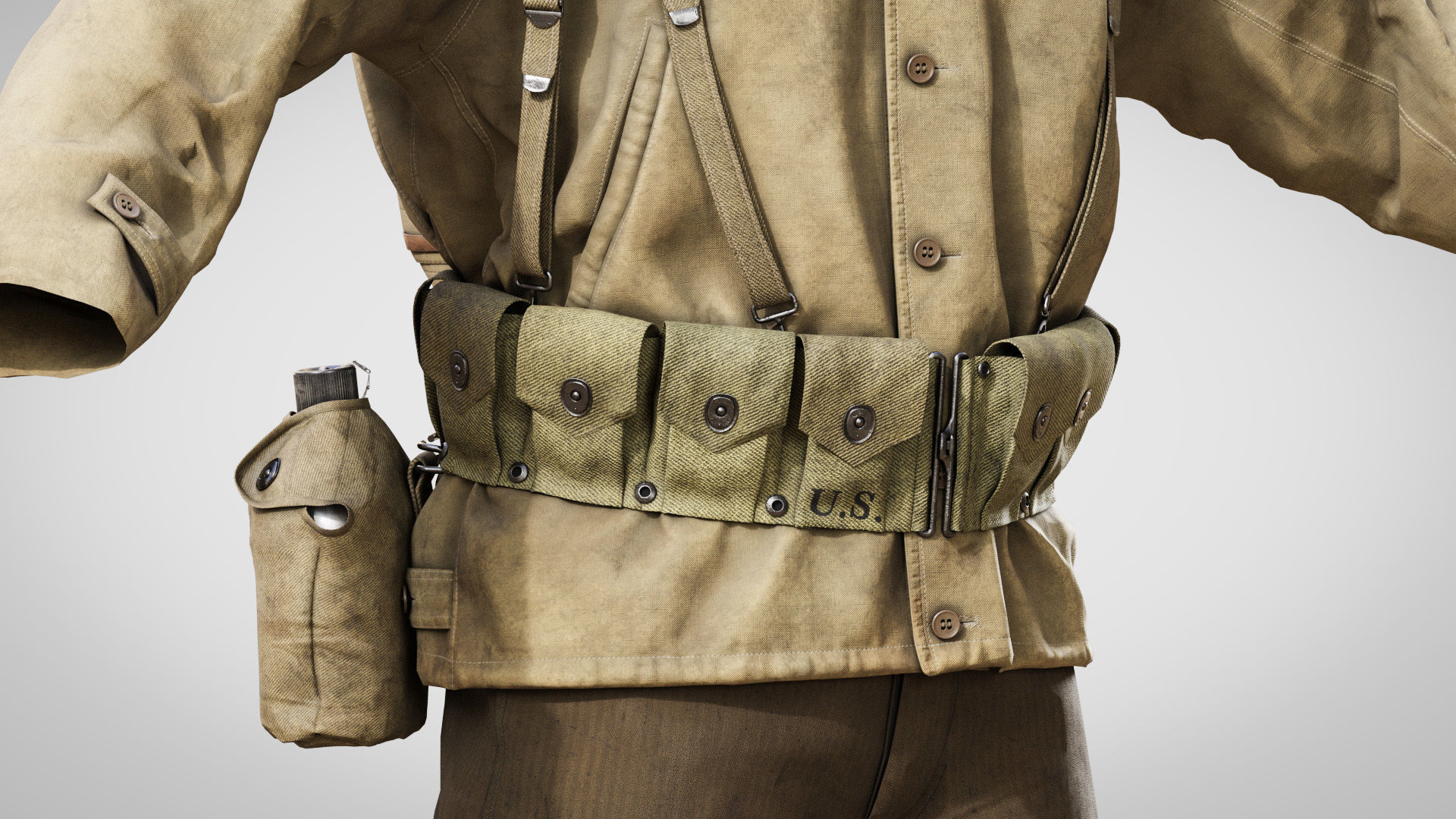 US WWII Infantry Soldier Summer Style 3D model_10