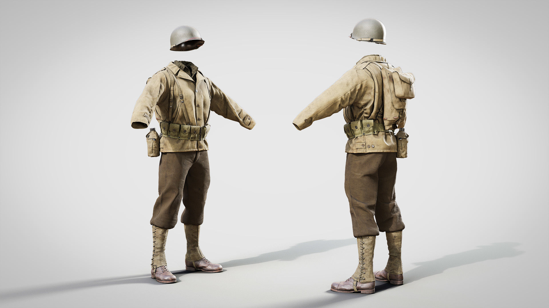 US WWII Infantry Soldier Summer Style 3D model_2